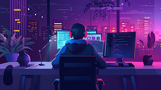 坐在电脑前工作的程序员图片素材(JPG)