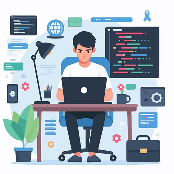 扁平风格埋头苦干的程序员/开发者矢量素材(EPS)