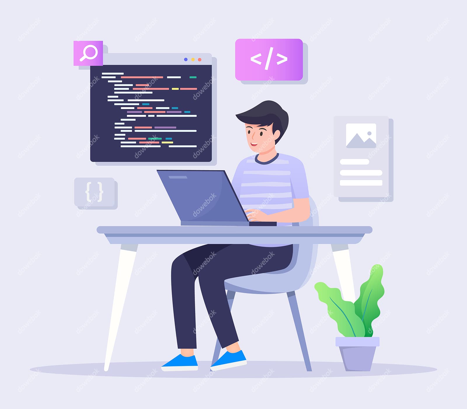 正在工作的年轻程序员插画矢量素材(EPS)