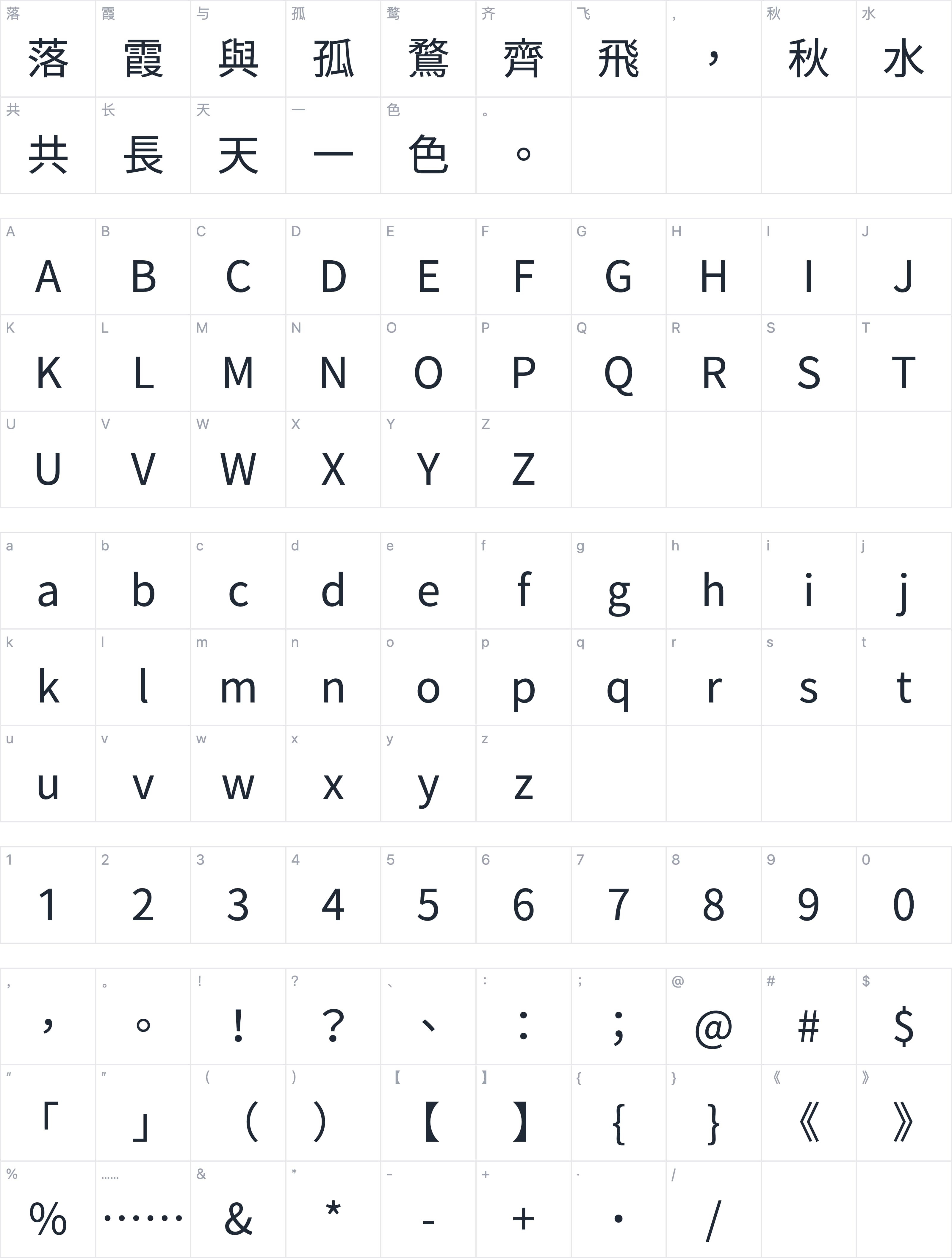 繁媛黑體字符映射图