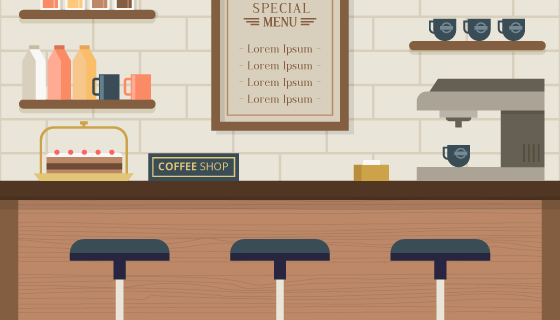 现代咖啡馆室内设计矢量素材(EPS/AI)