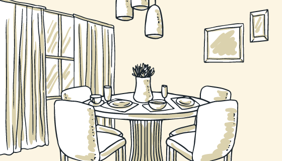 手绘餐厅室内设计矢量素材(EPS/AI/PNG)