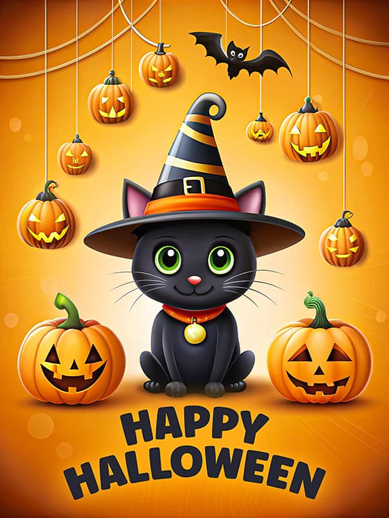 黑色猫咪和南瓜灯等设计万圣节快乐图片素材(JPG)