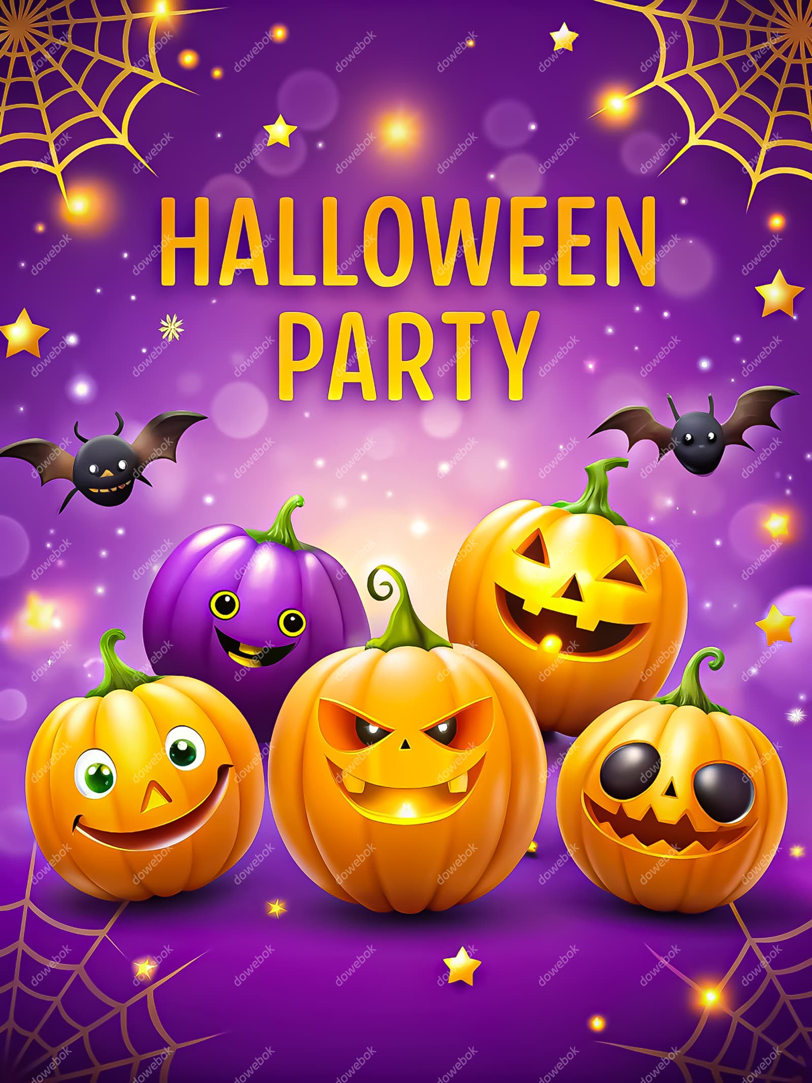 五个不同表情的南瓜灯设计万圣节快乐海报图片素材(JPG)