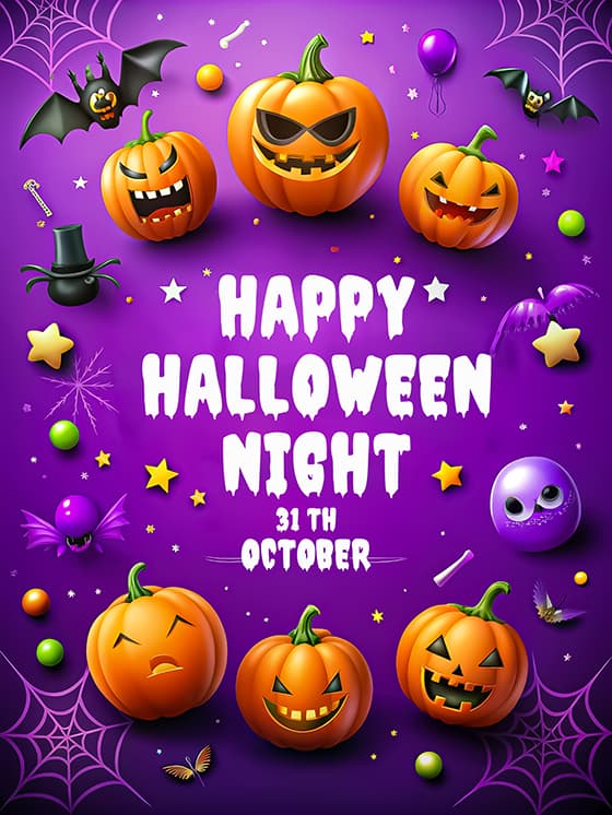 南瓜灯和蜘蛛蝙蝠等设计万圣节海报图片素材(JPG)