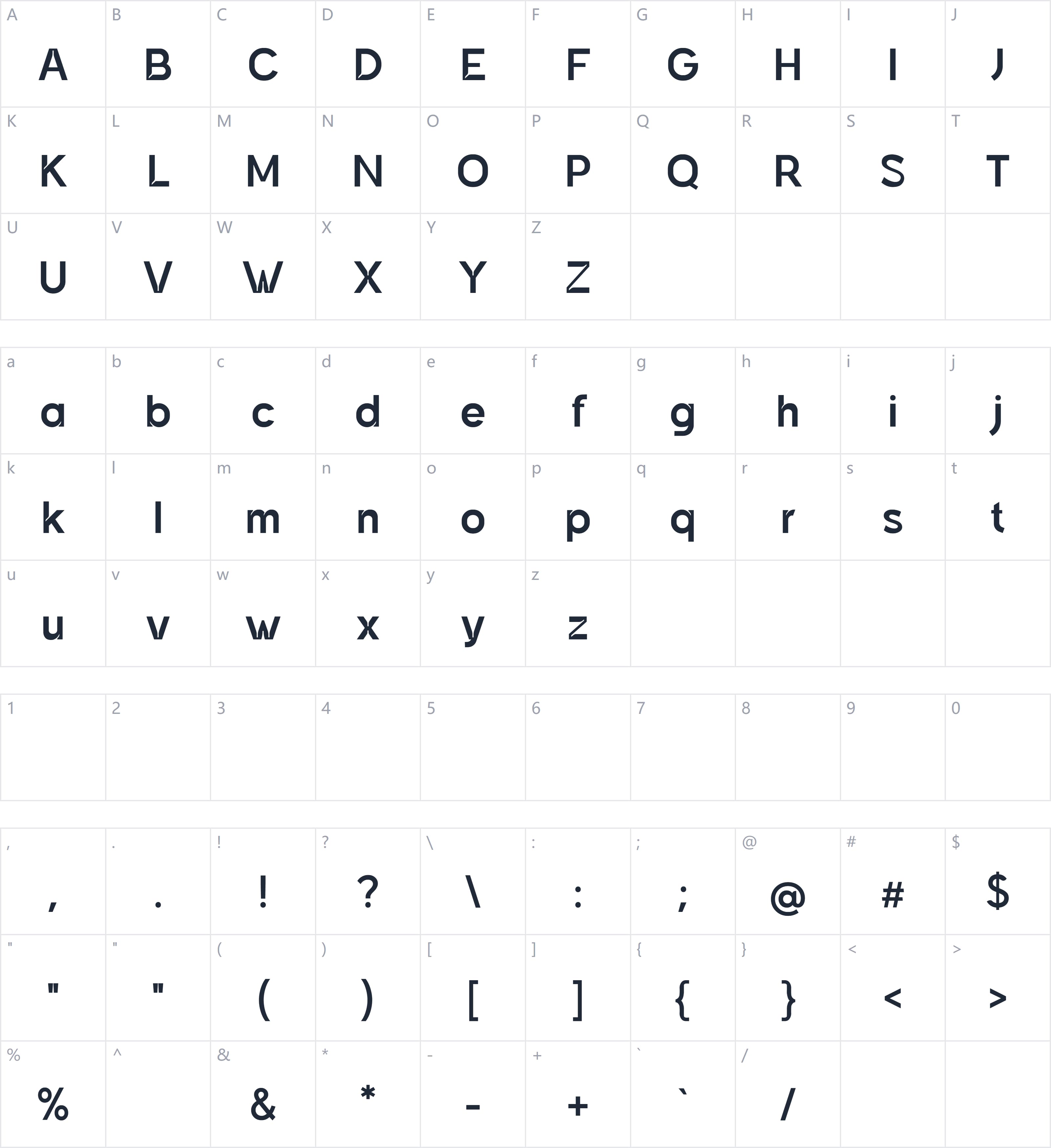 Amidone Grotesk字符映射图