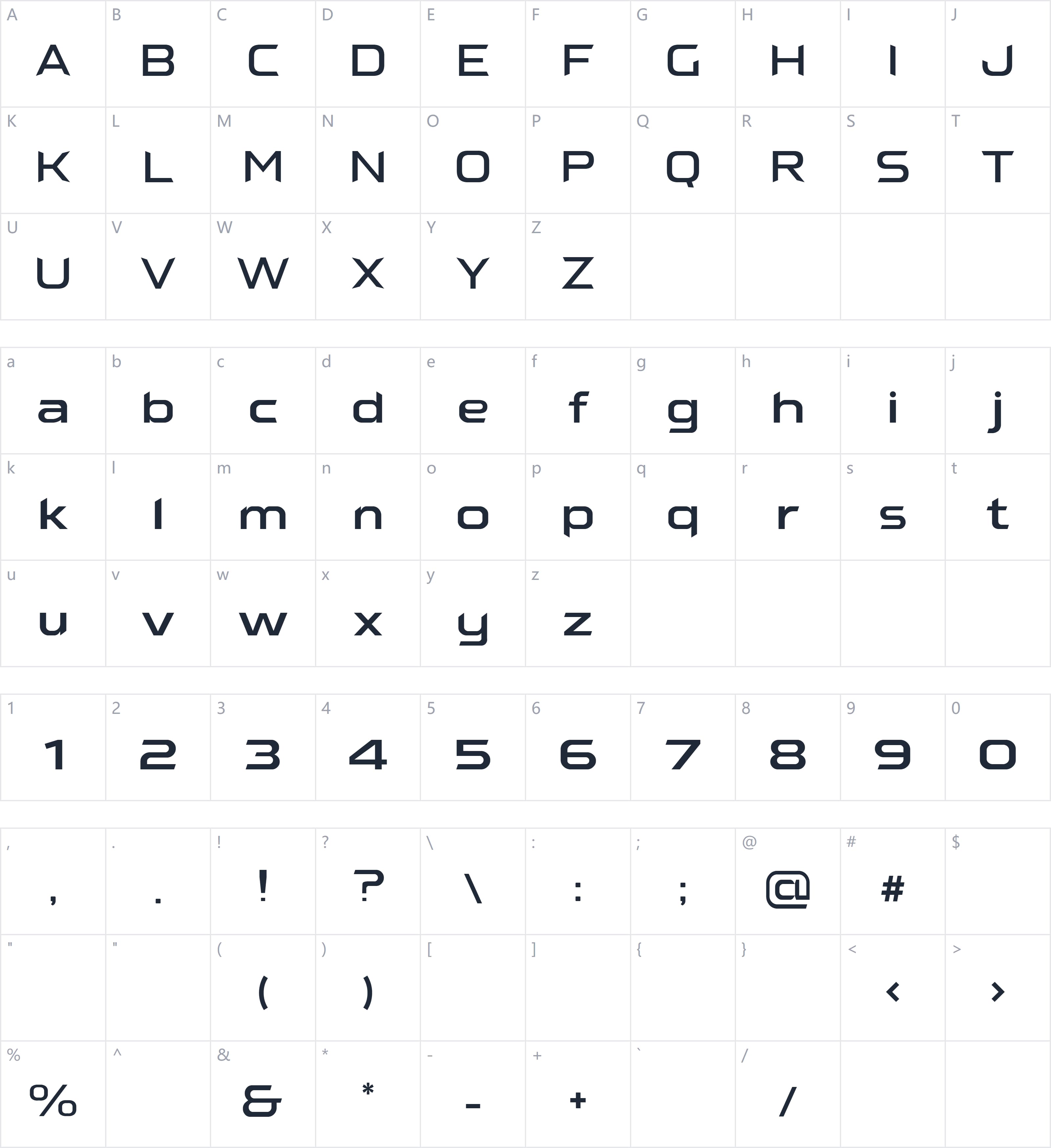 Proxon字符映射图