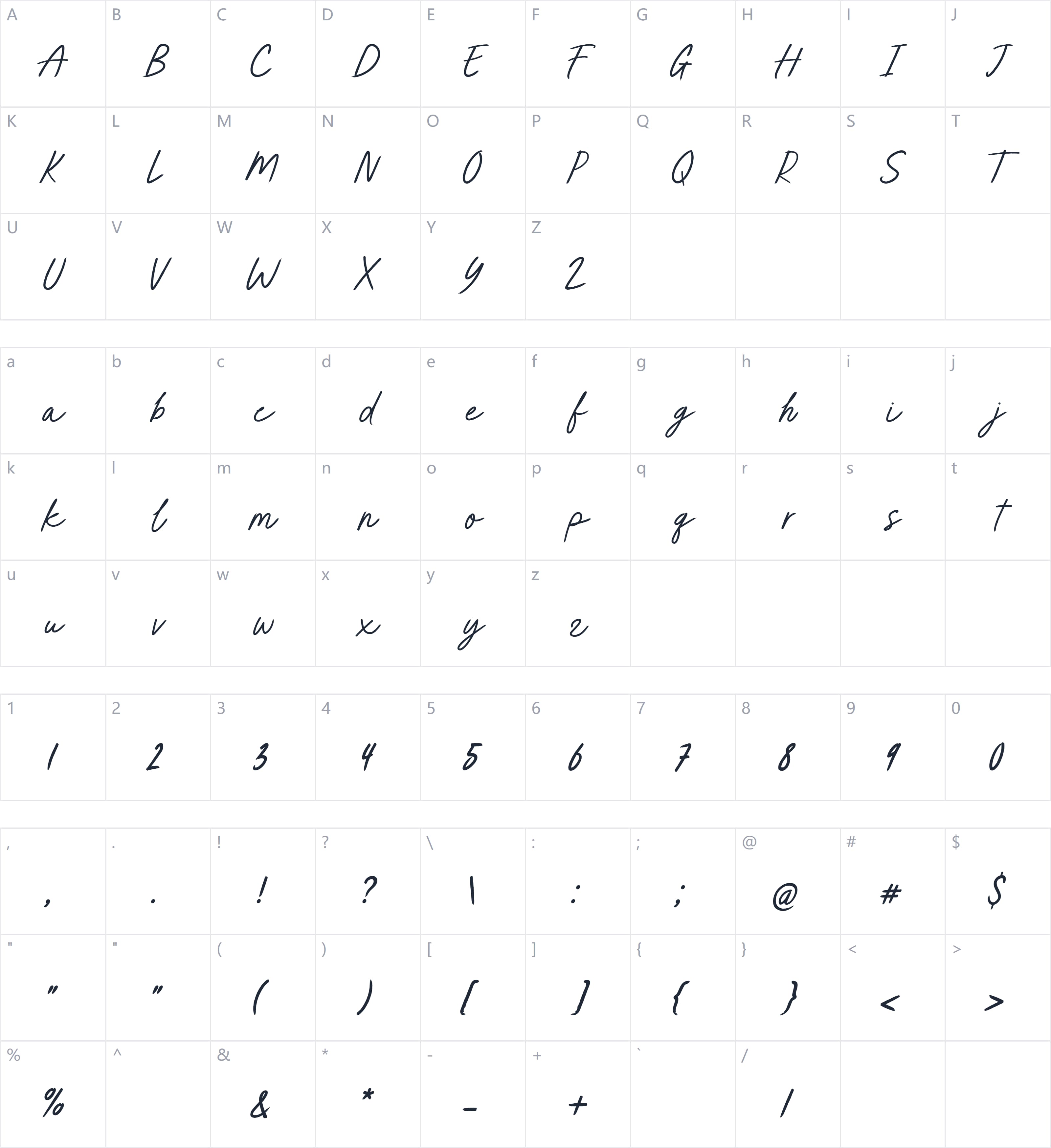 Hardcover Script字符映射图