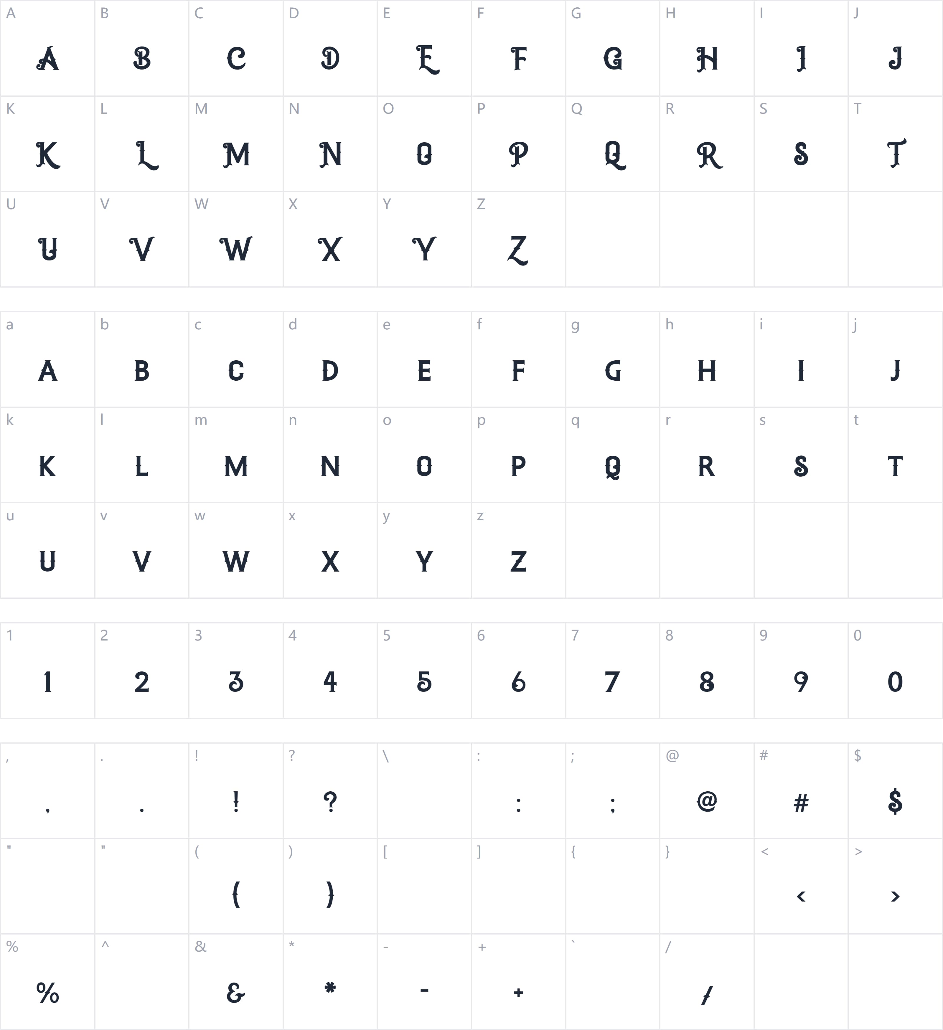Moor Vantage字符映射图