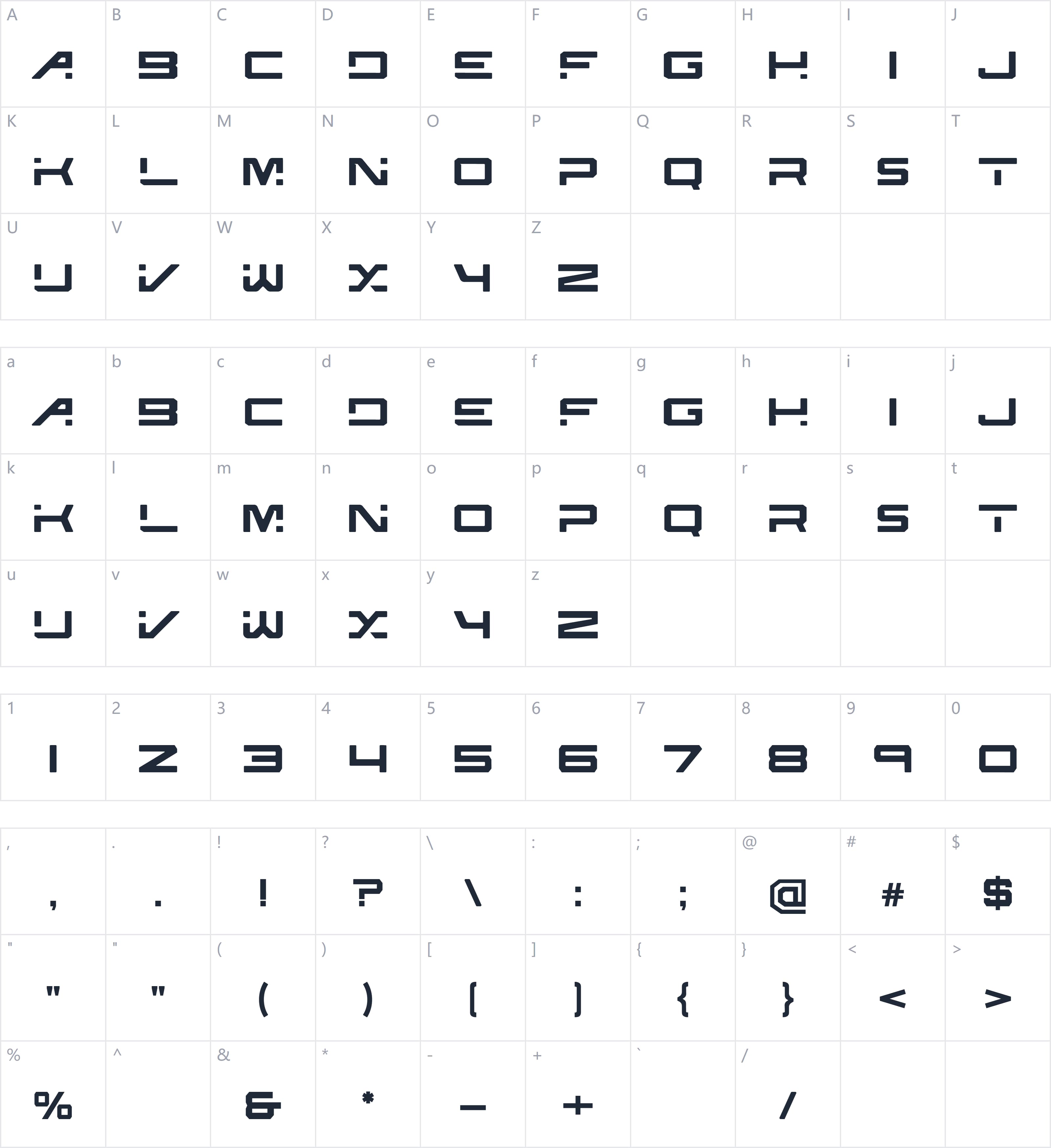 Calinor Pegasus字符映射图