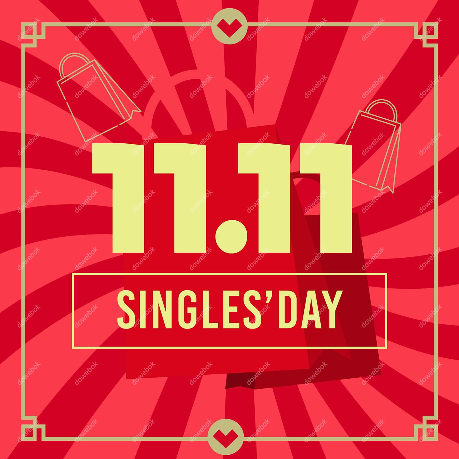 红色双十一购物节/光棍节矢量素材(AI/EPS)