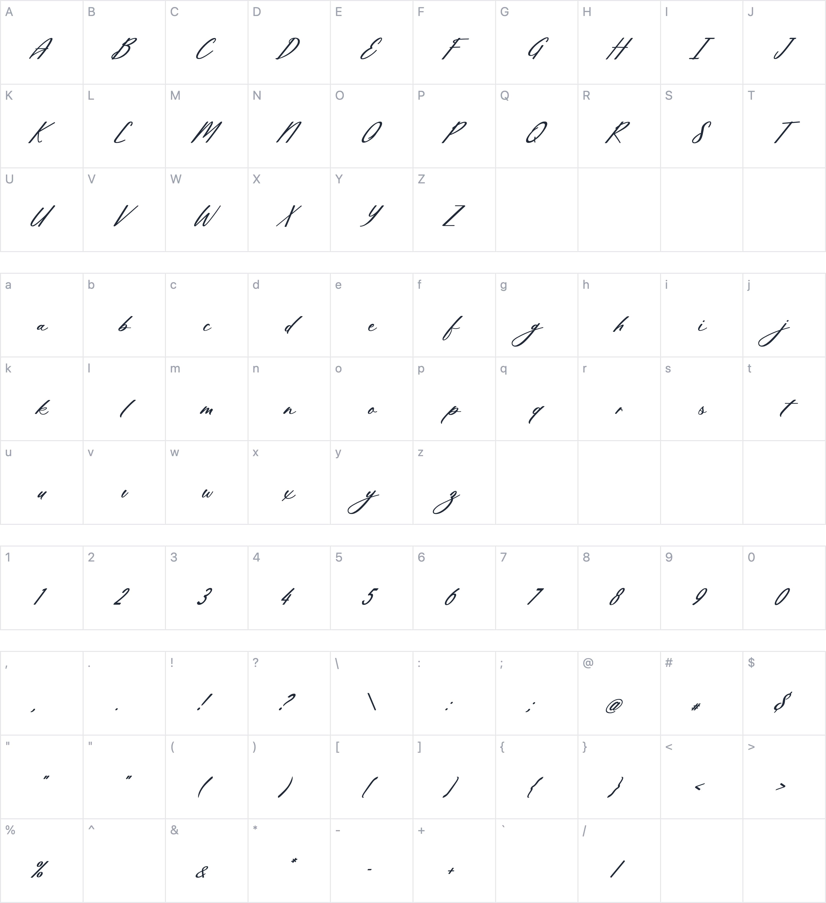 Charlotte Ornamental字符映射图