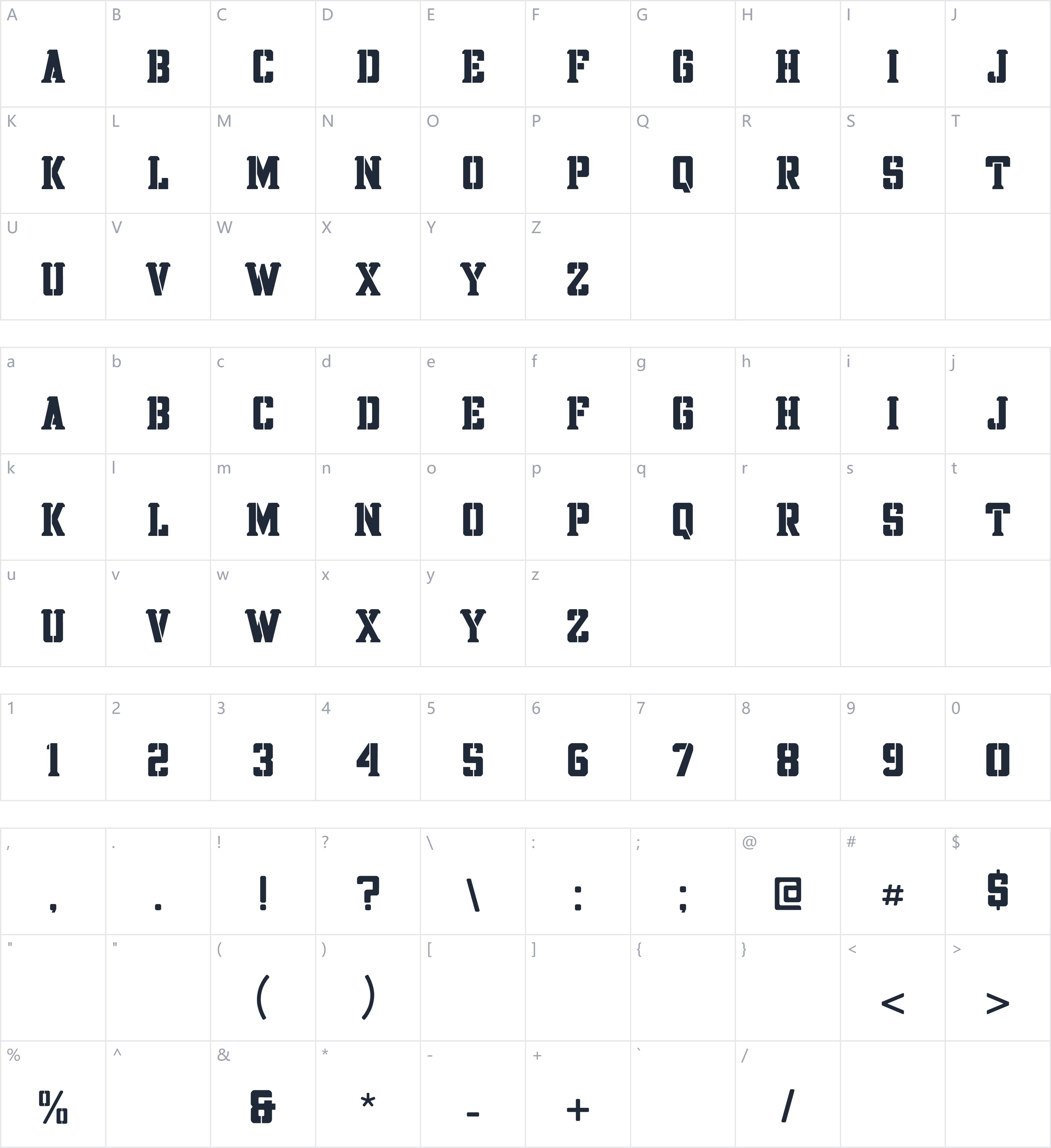 Beringas字符映射图