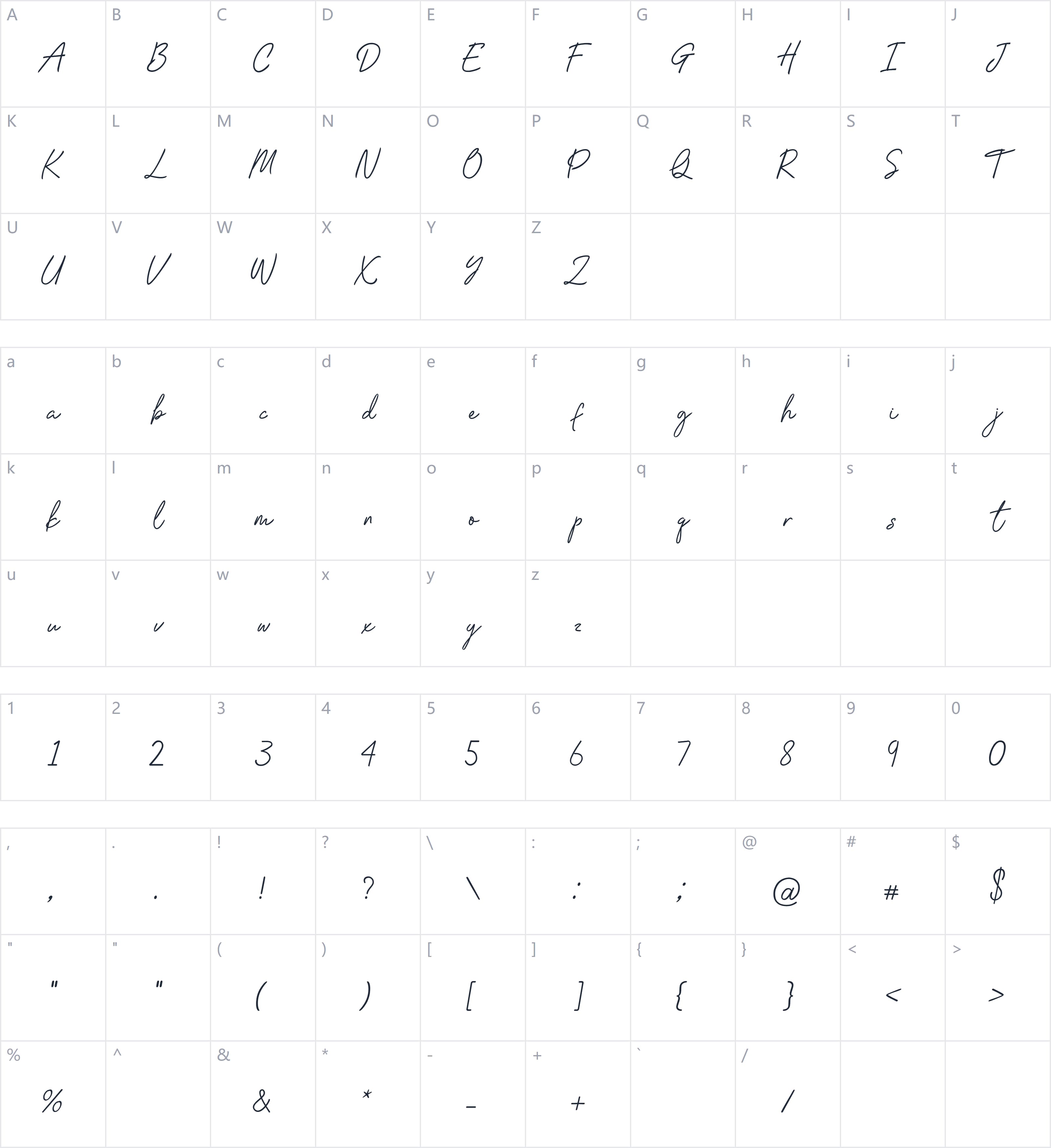 Willmard Valiant Script字符映射图