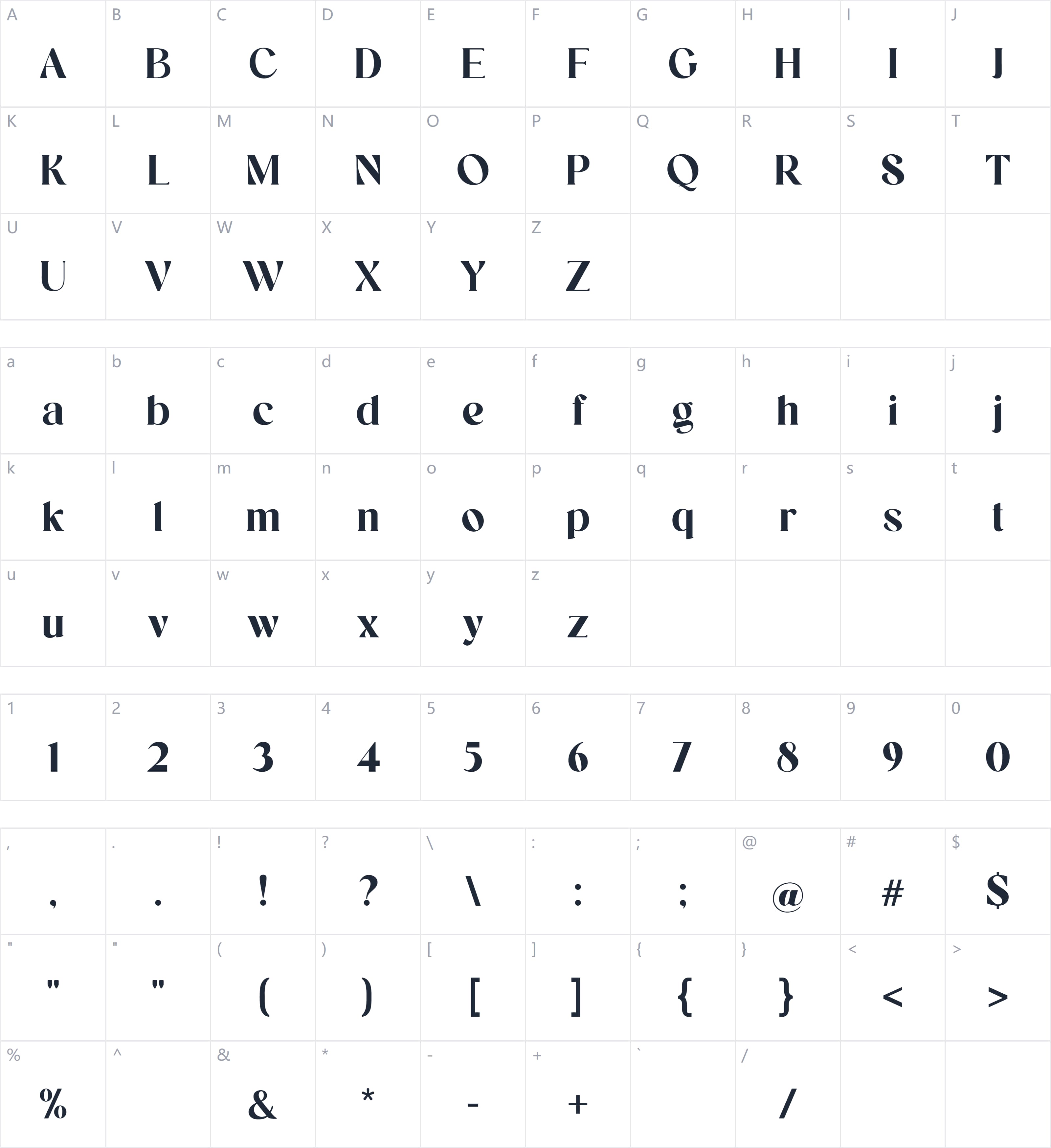 Wilhelmina字符映射图