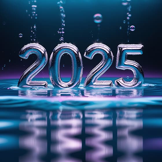 水里浮出的立体数字 2025 新年快乐图片素材(JPG)