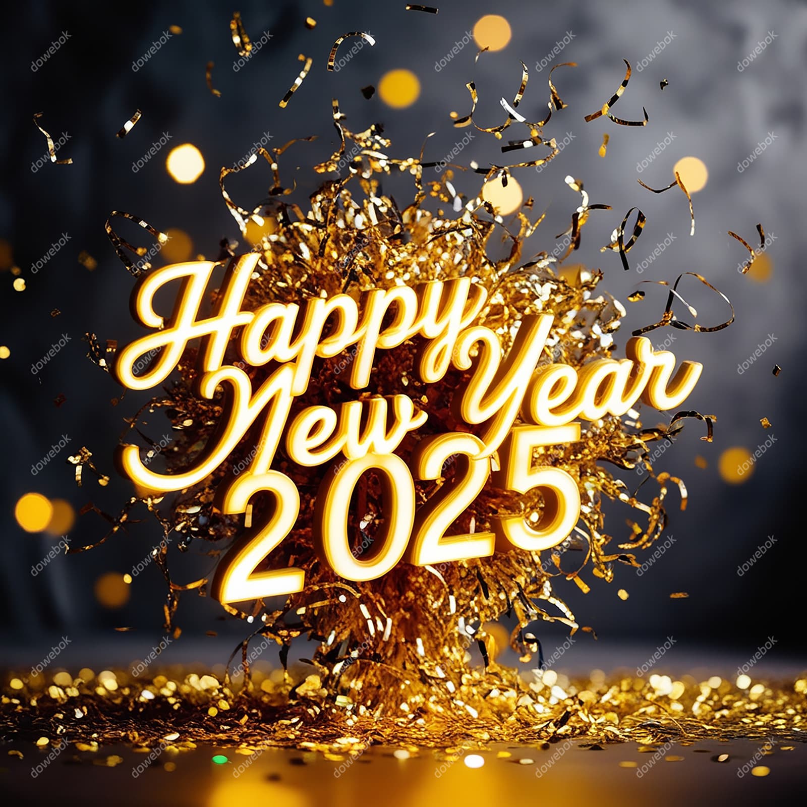 金色纸屑和数字设计 2025 新年快乐图片素材(JPG)
