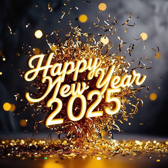 金色纸屑和数字设计 2025 新年快乐图片素材(JPG)