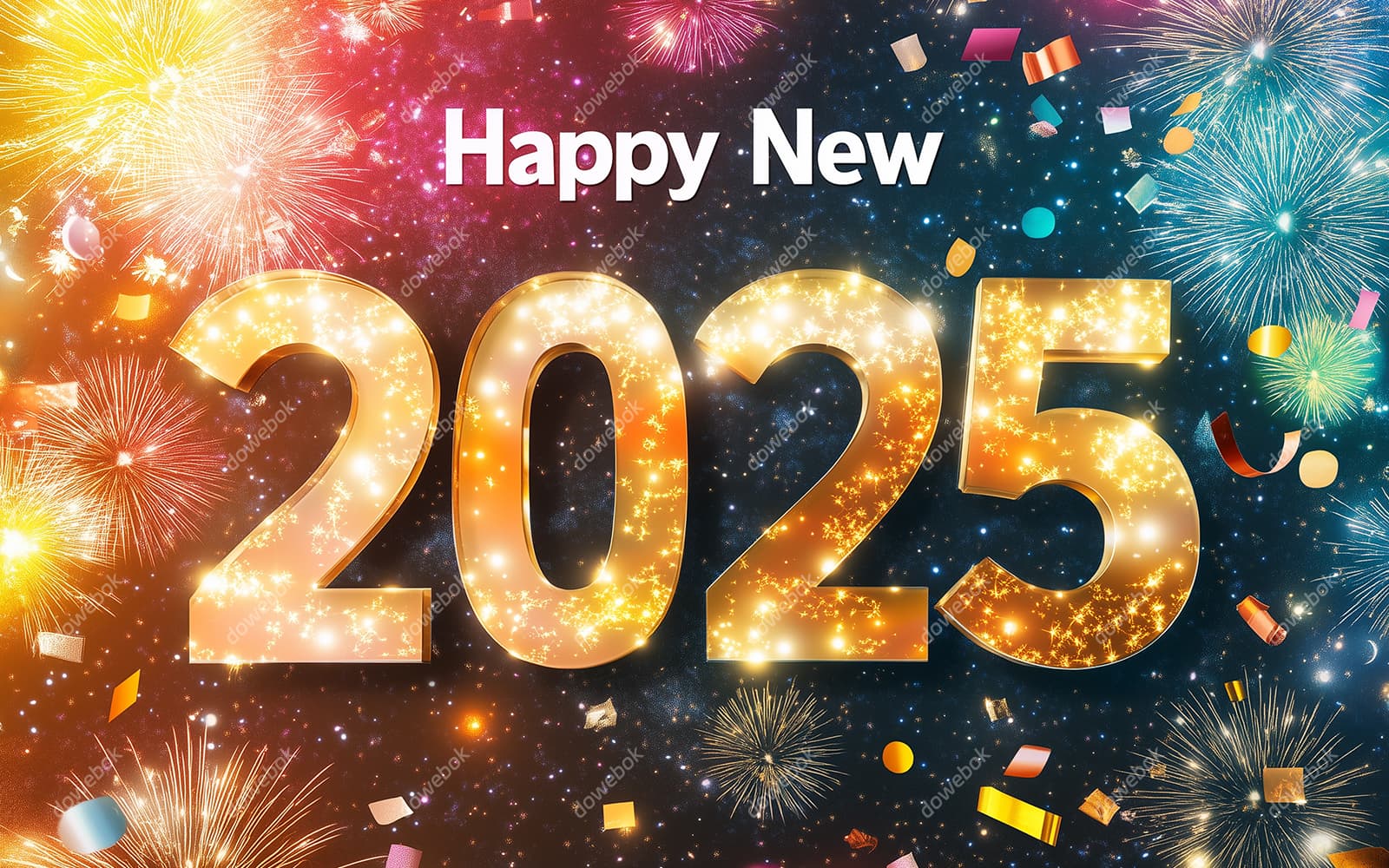 多彩灿烂烟花设计 2025 新年快乐图片素材(JPG)