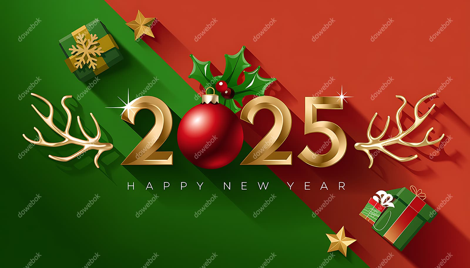 带有圣诞装饰的 2025 新年快乐图片素材(JPG)