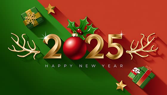 带有圣诞装饰的 2025 新年快乐图片素材(JPG)