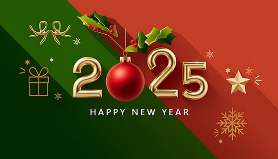 带有圣诞装饰的 2025 新年快乐图片素材(JPG)