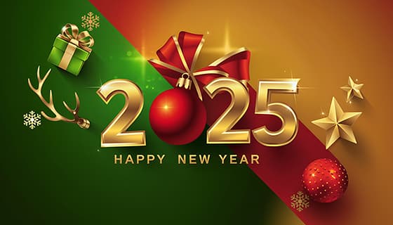带有圣诞装饰的 2025 新年快乐图片素材(JPG)