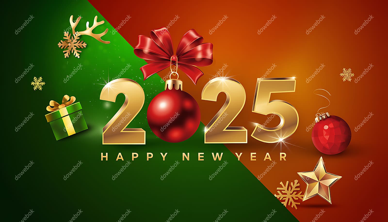 带有圣诞装饰的 2025 新年快乐图片素材(JPG)