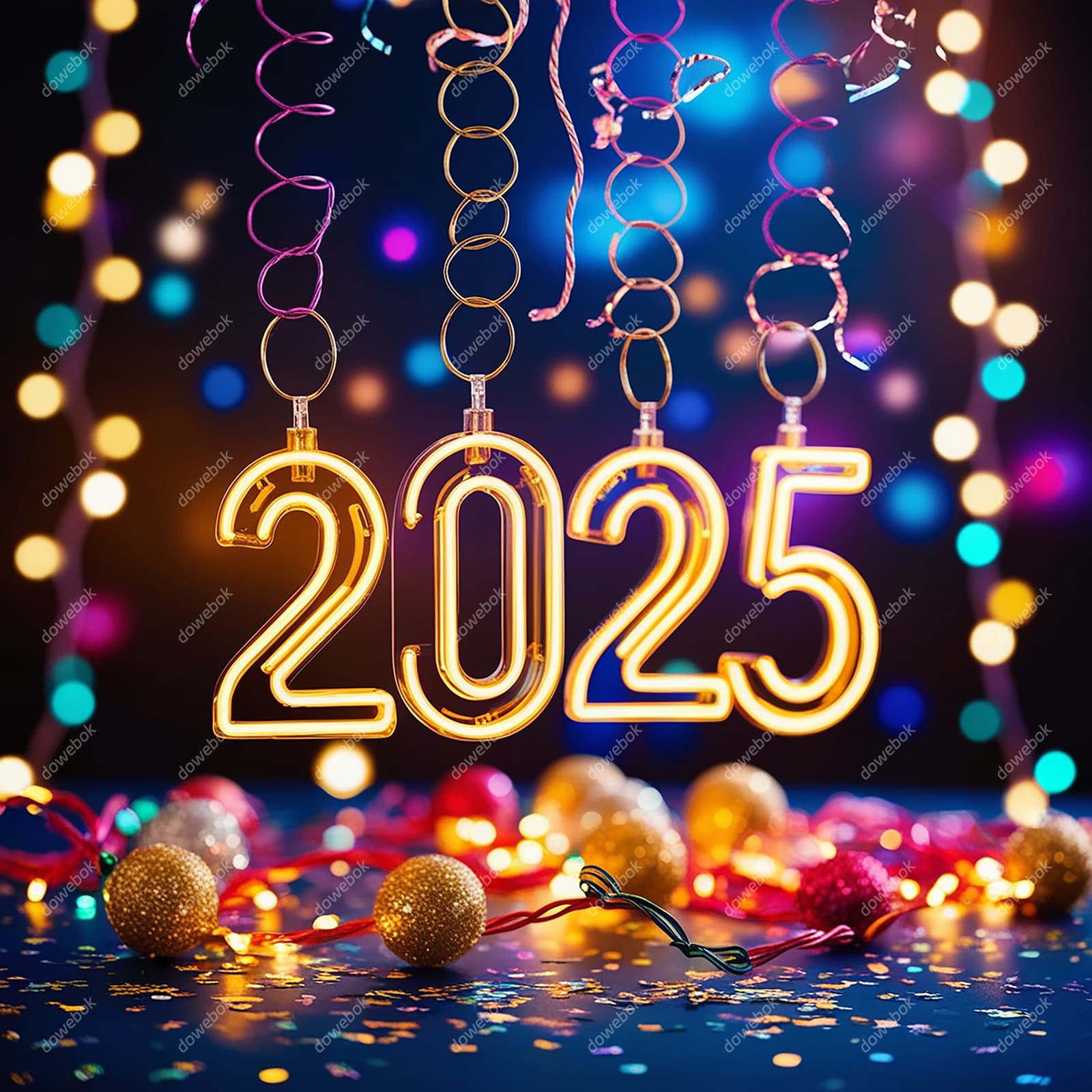 数字灯泡设计 2025 新年快乐图片素材(JPG)