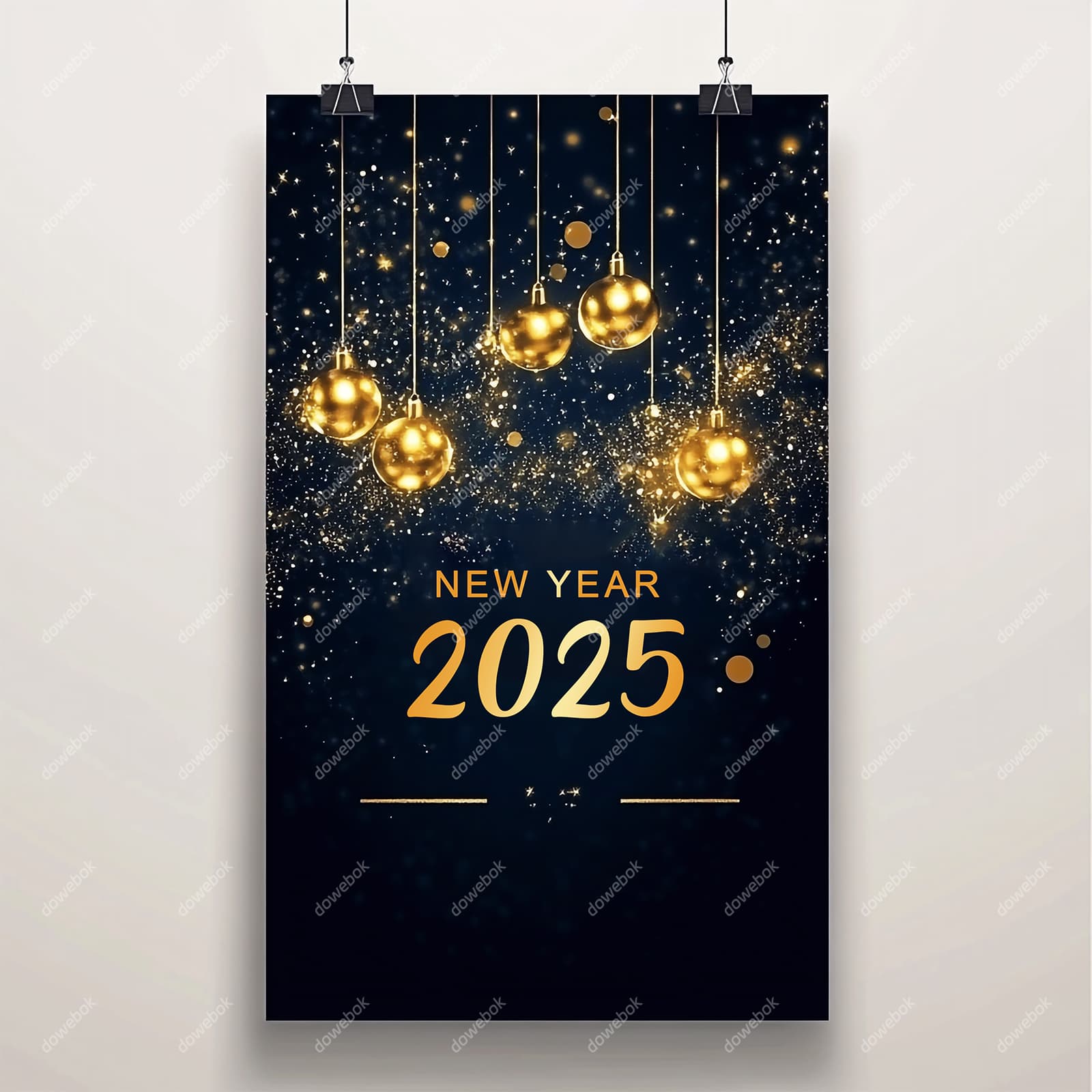 金色圣诞球吊坠设计 2025 新年快乐素材(PSD)