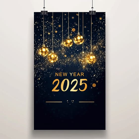 金色圣诞球吊坠设计 2025 新年快乐素材(PSD)