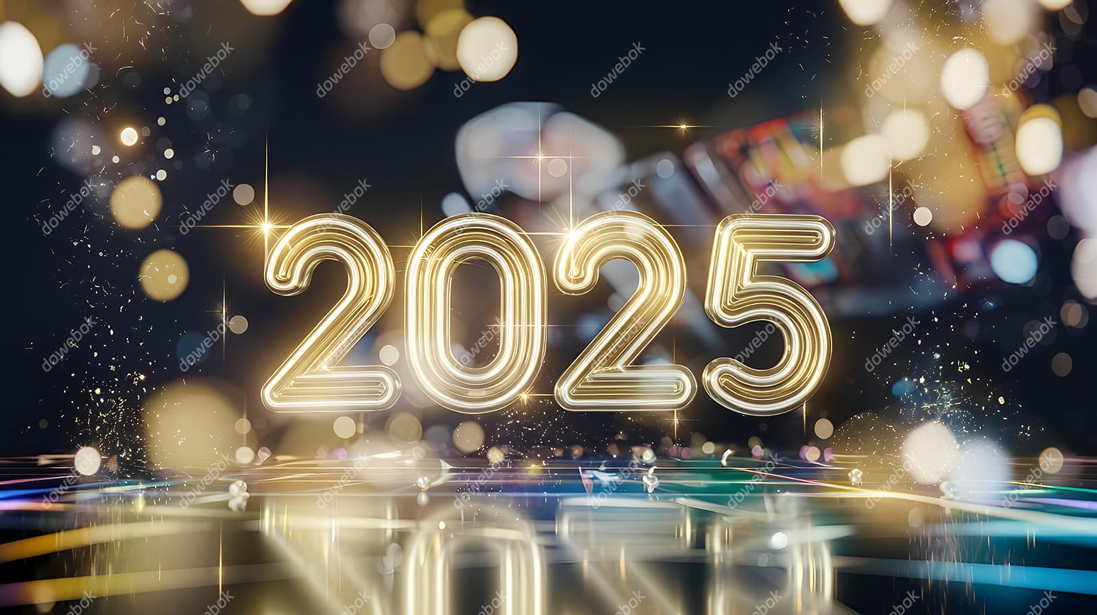 金色闪亮的数字设计 2025 新年快乐图片素材(JPG)