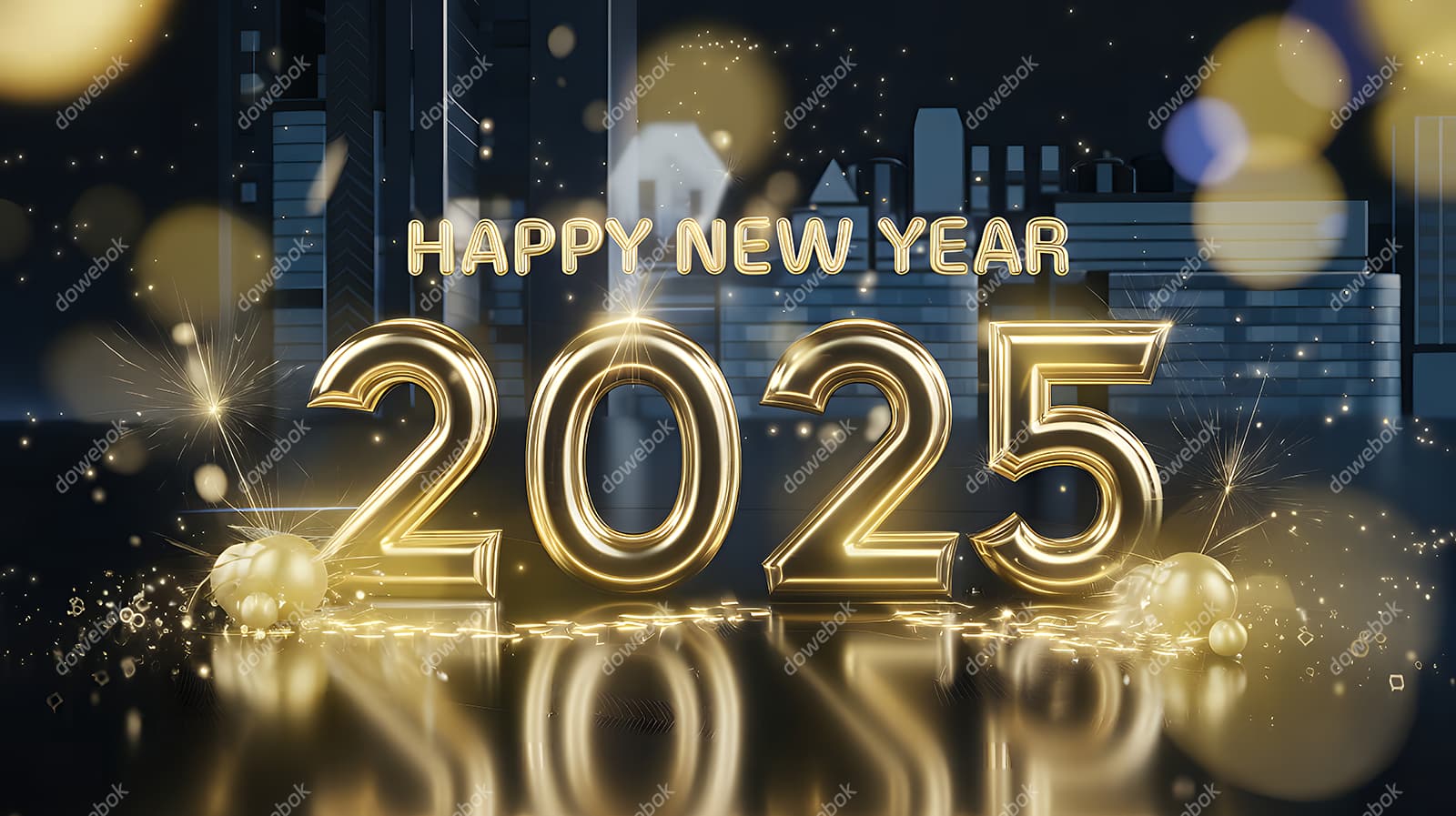 金色闪亮的数字设计 2025 新年快乐图片素材(JPG)