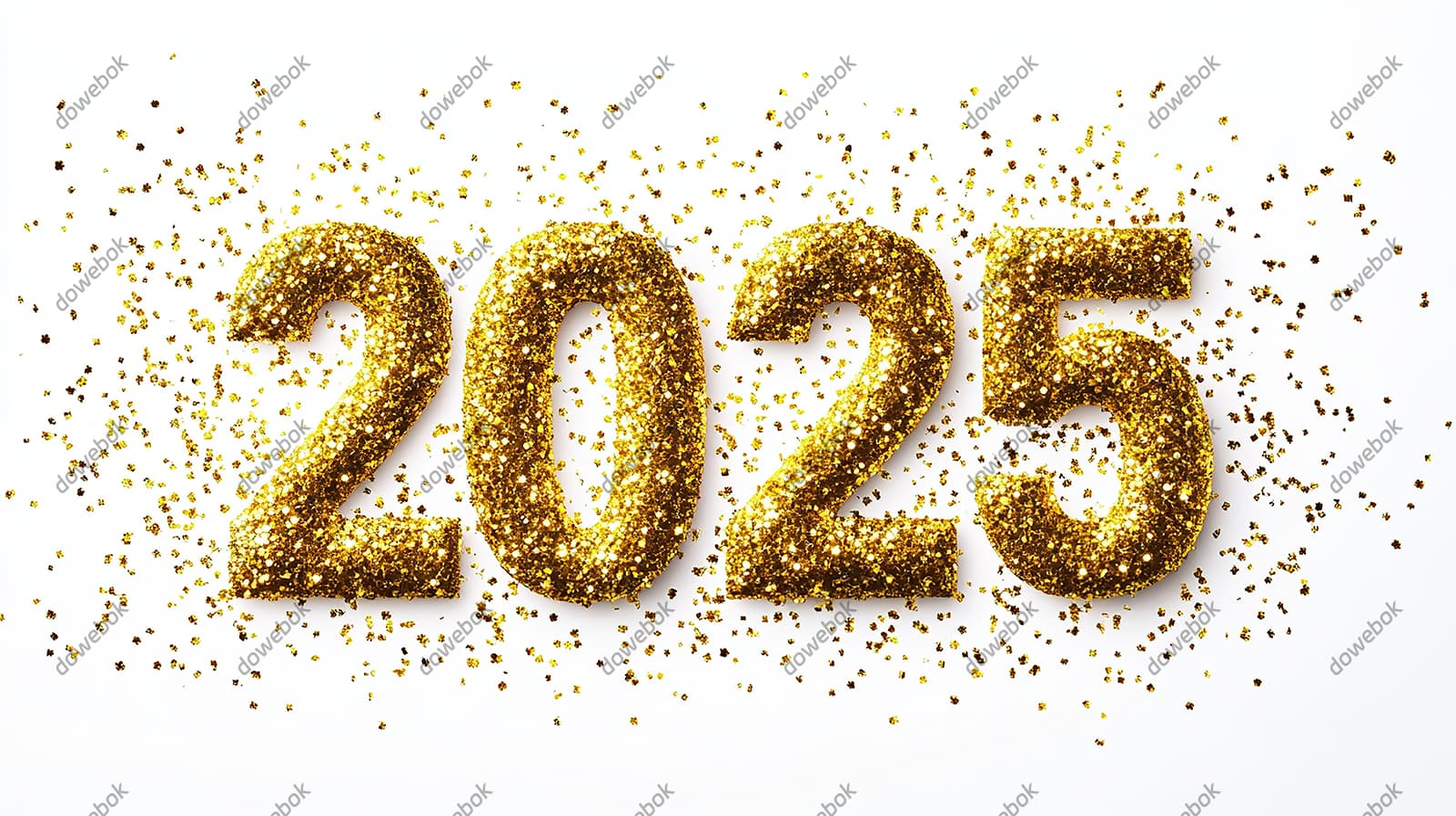 金色碎纸组成的数字设计 2025 新年快乐图片素材(JPG)