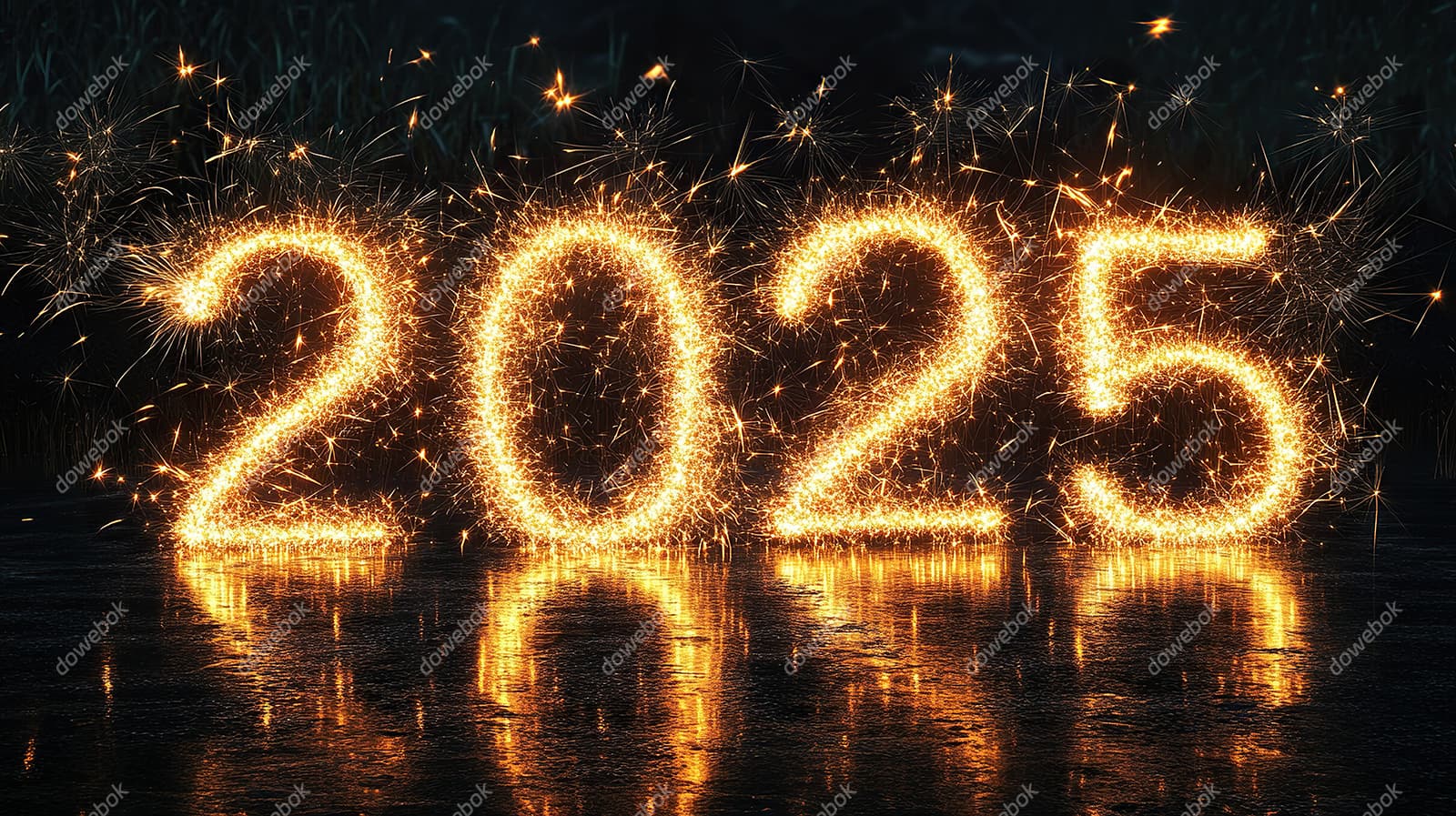 燃烧的金色数字设计 2025 新年快乐图片素材(JPG)