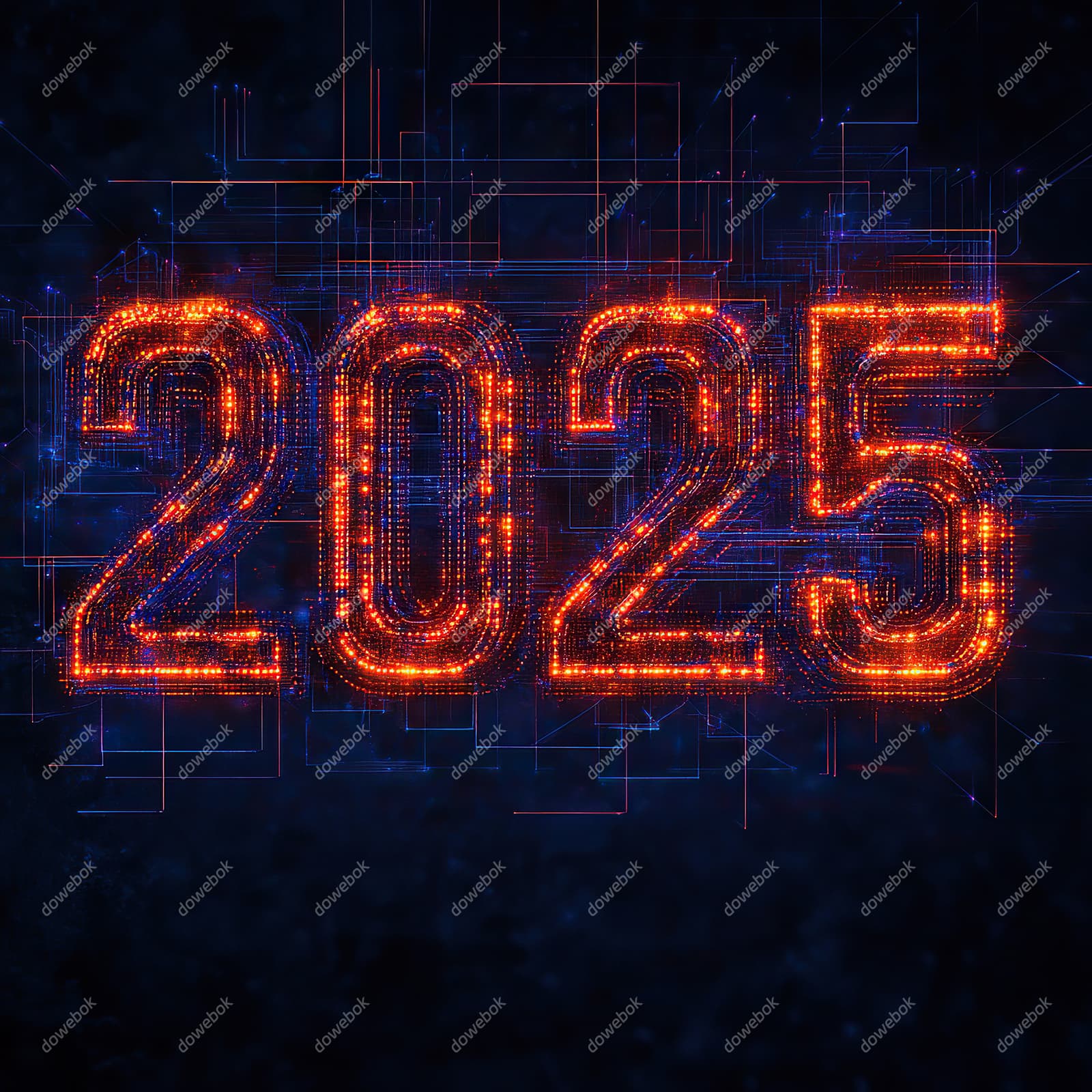 橙色点阵数字设计 2025 新年快乐图片素材(JPG)