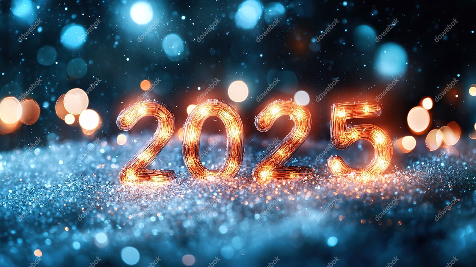 橙色数字钨丝灯设计 2025 新年快乐图片素材(JPG)