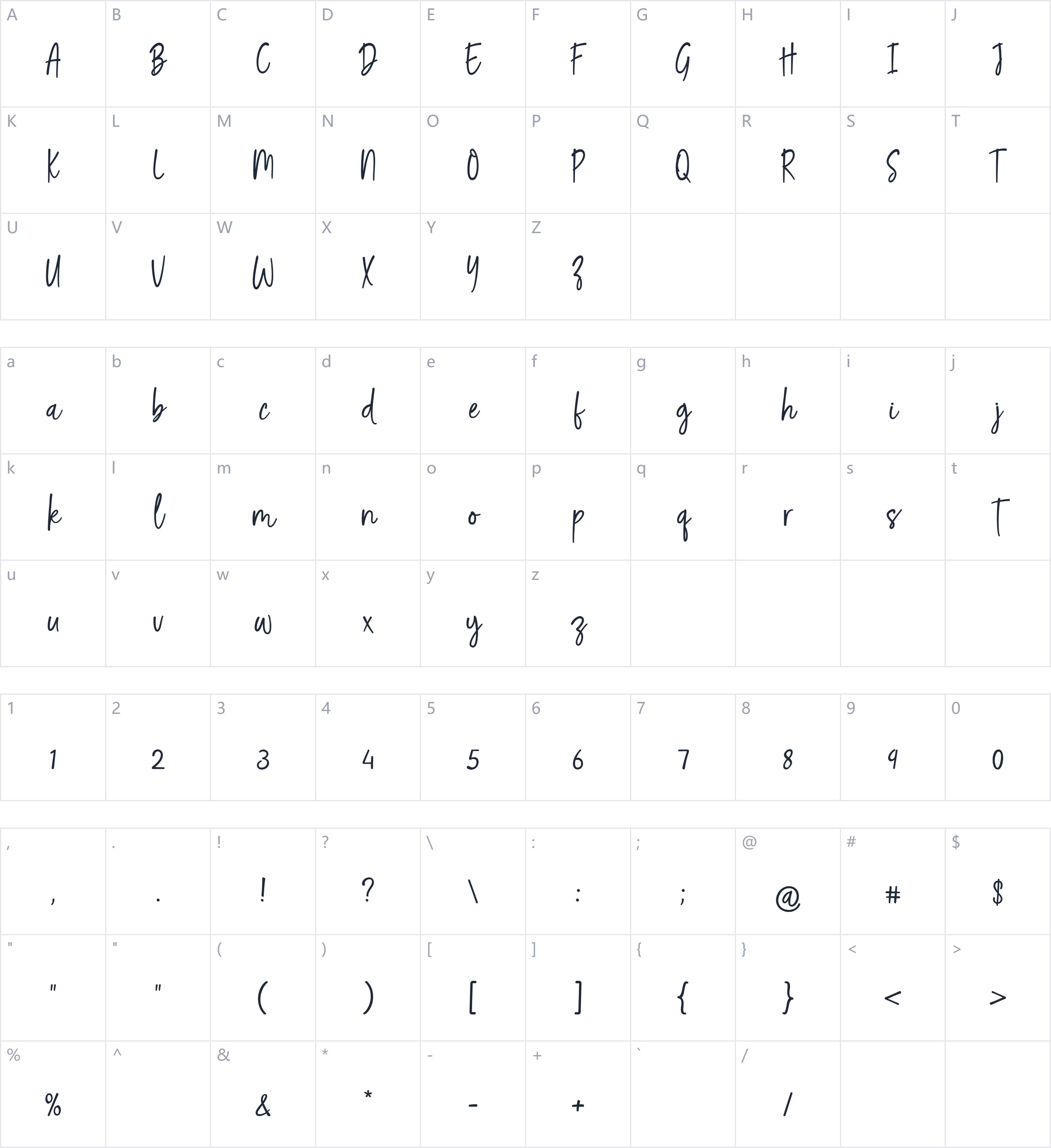 Renita Montes Script字符映射图