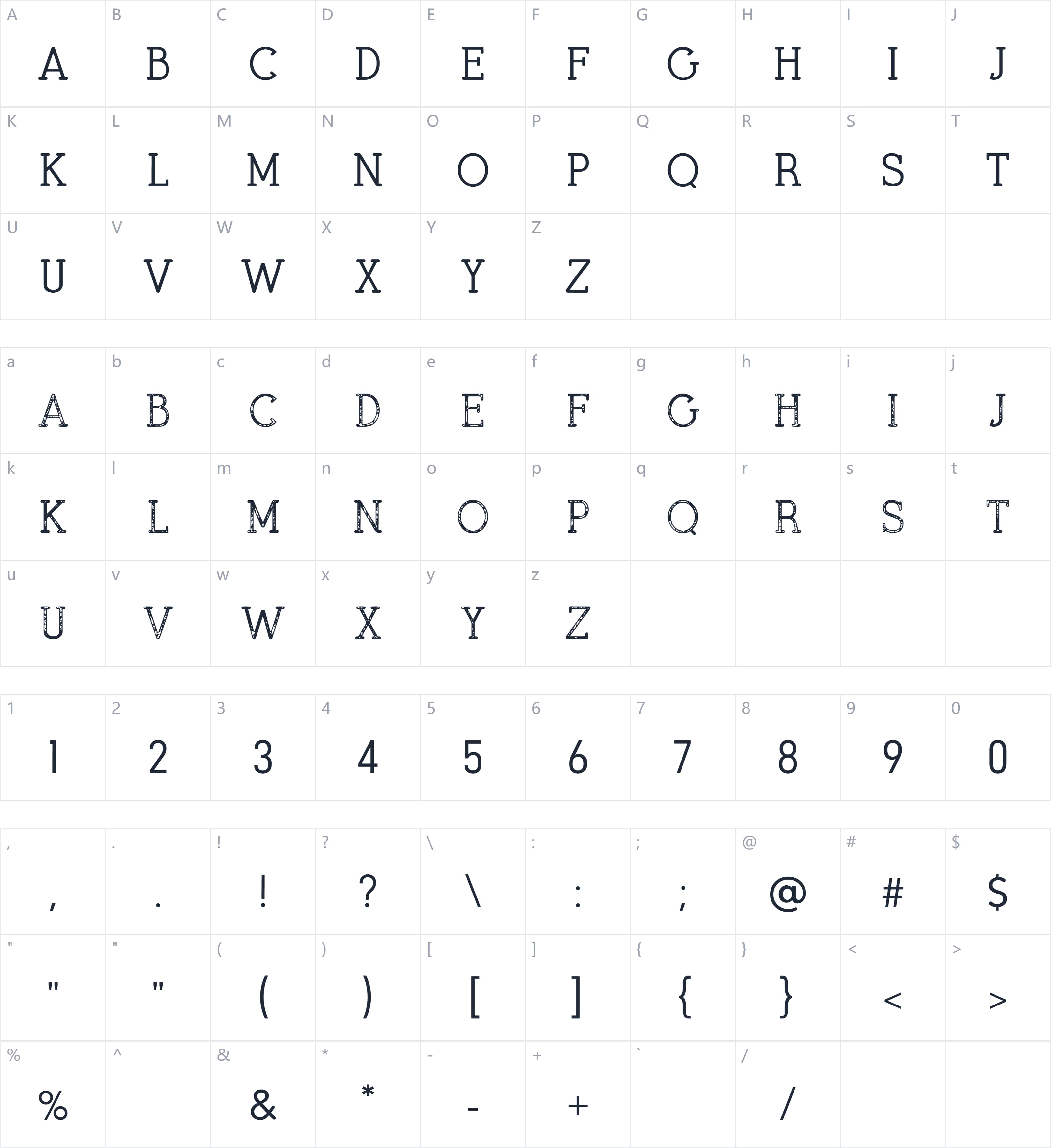 Blackthorn Script Typeface字符映射图