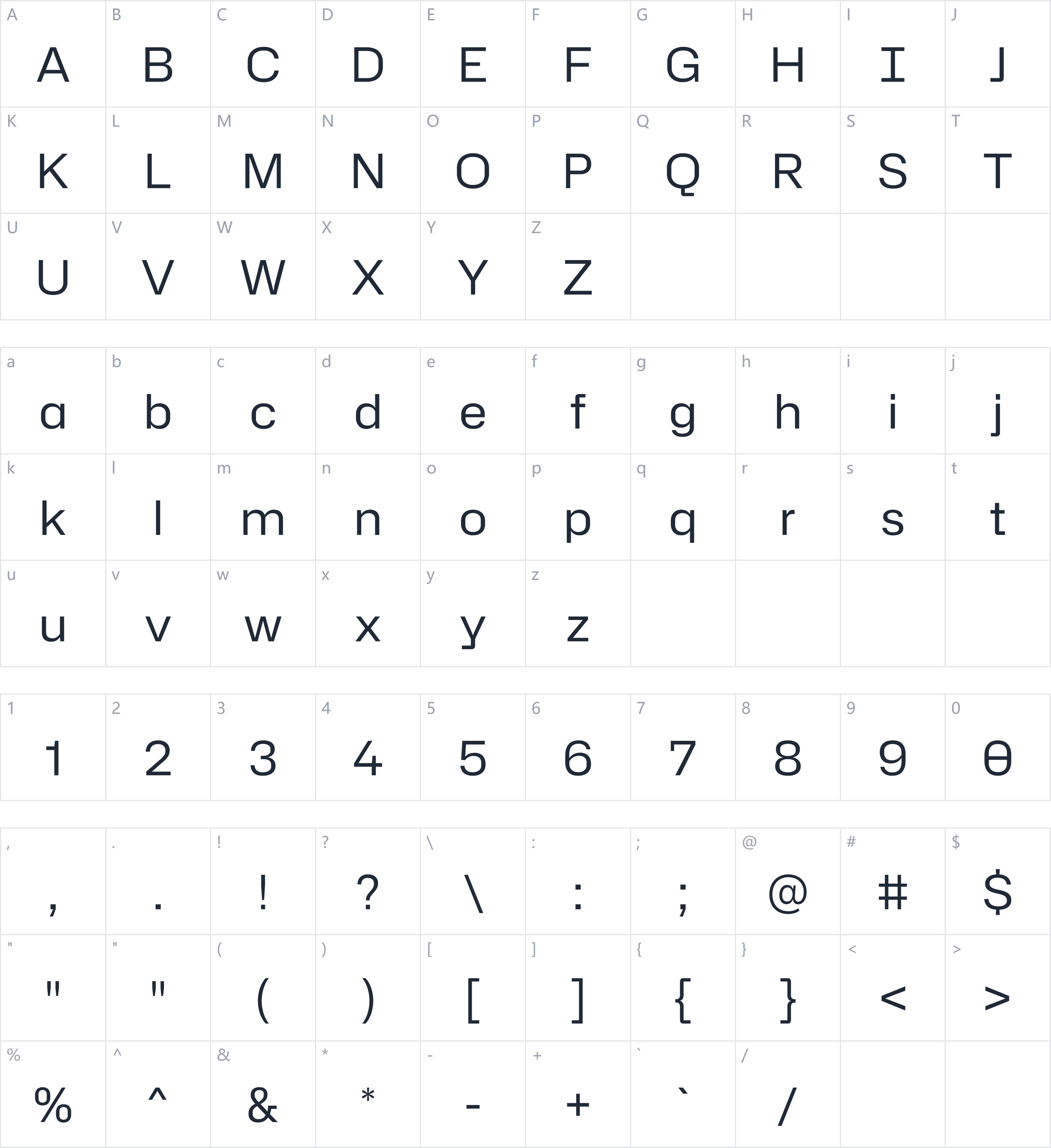 Hubot Sans字符映射图