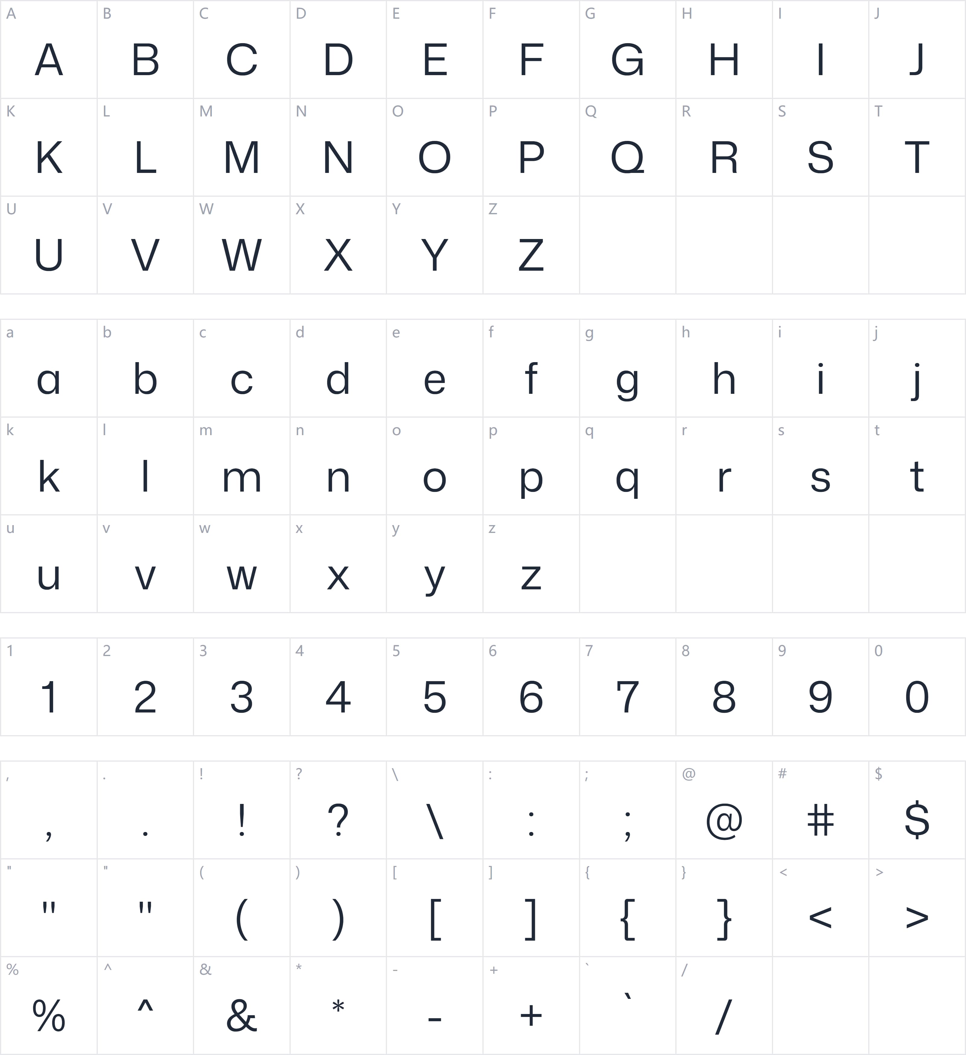 Mona Sans字符映射图