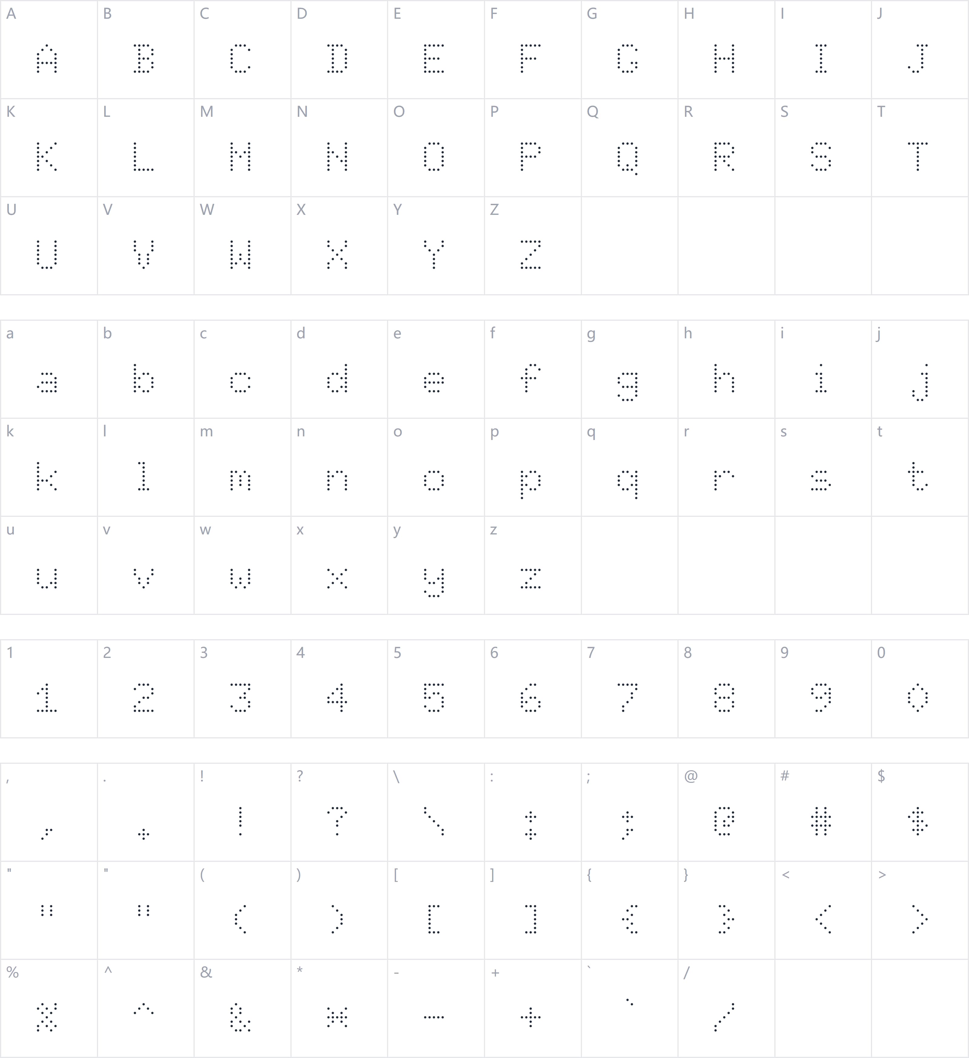 Doto Rounded字符映射图