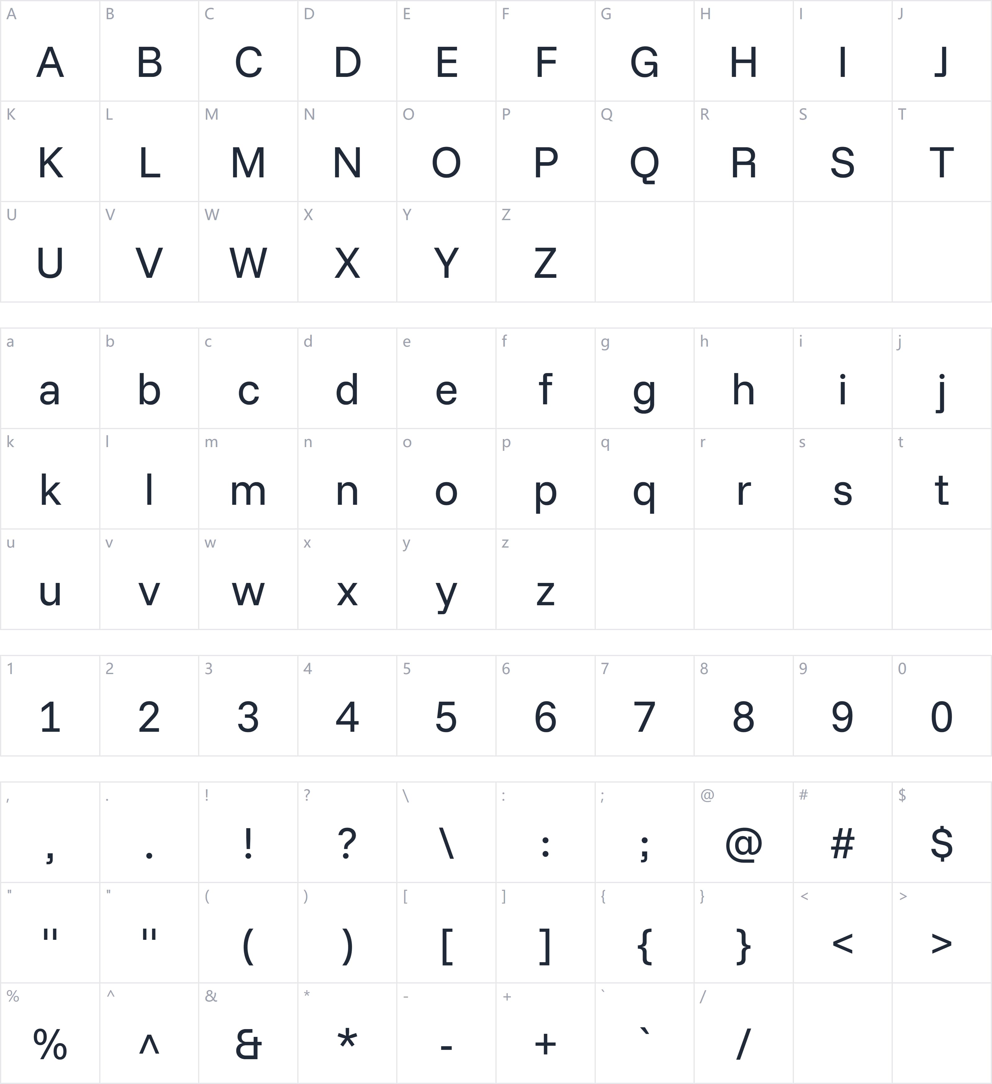 Funnel Sans字符映射图