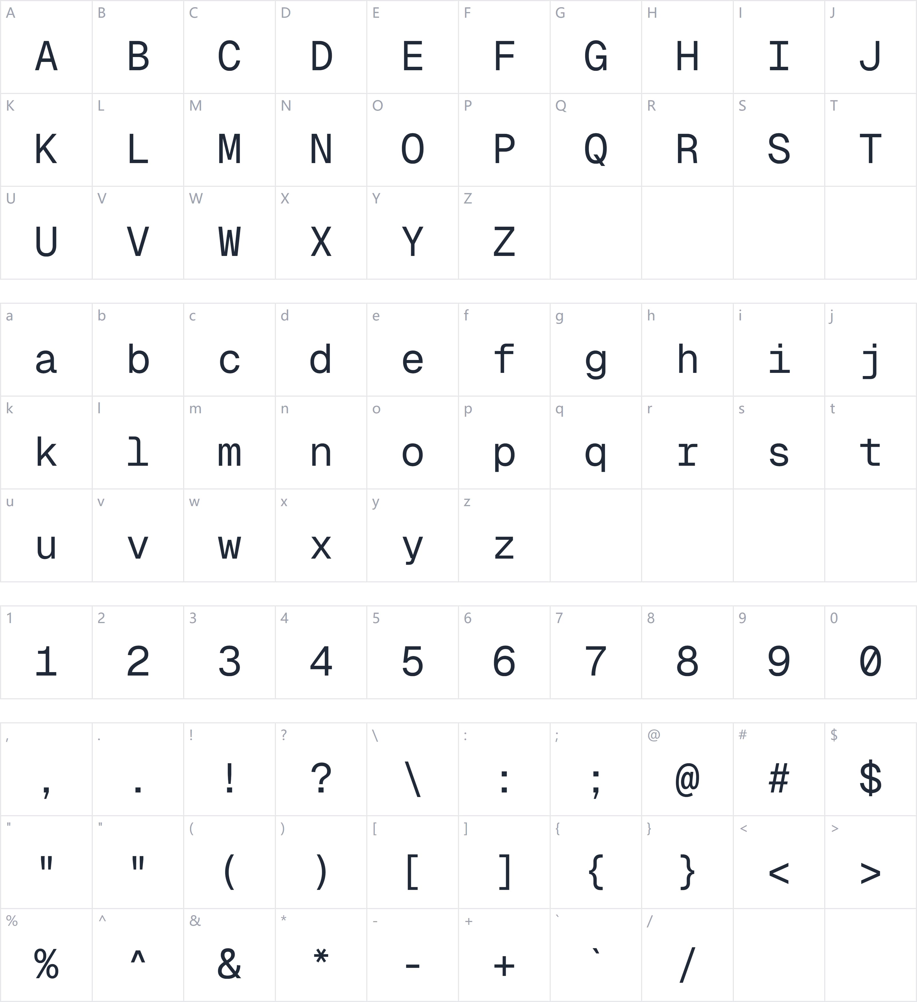 Geist Mono字符映射图