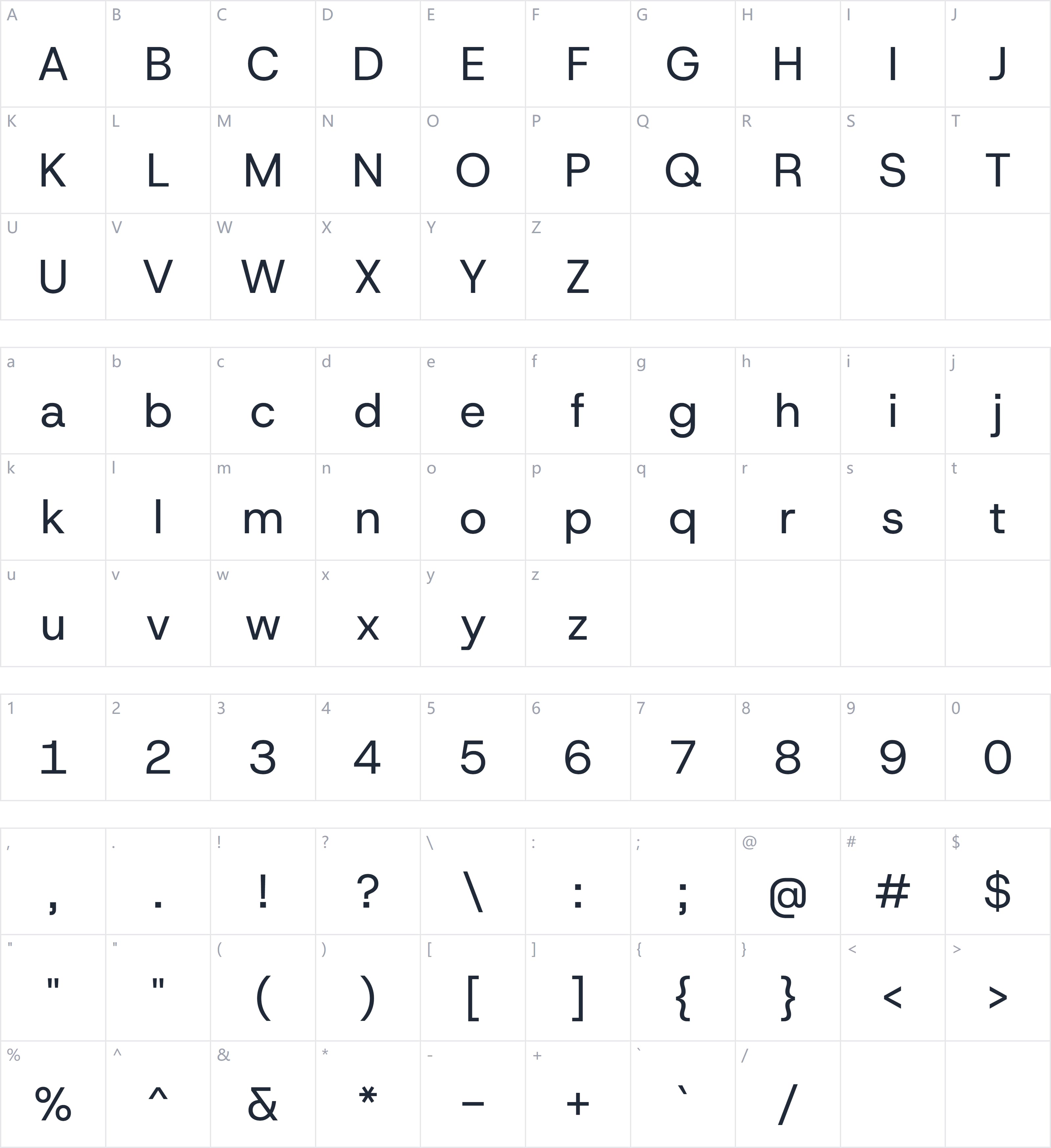 Host Grotesk字符映射图