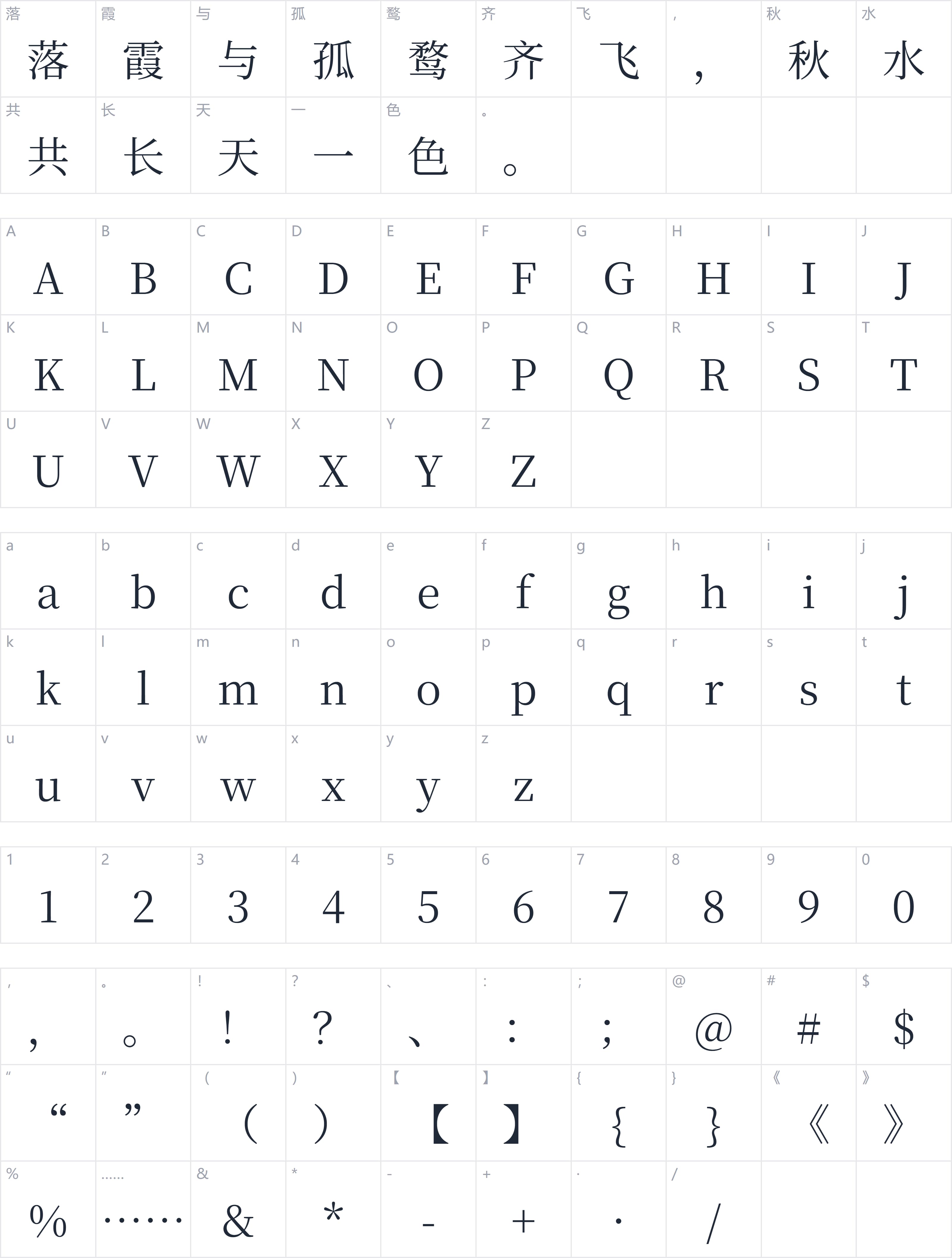 小合简化体 宋体字符映射图