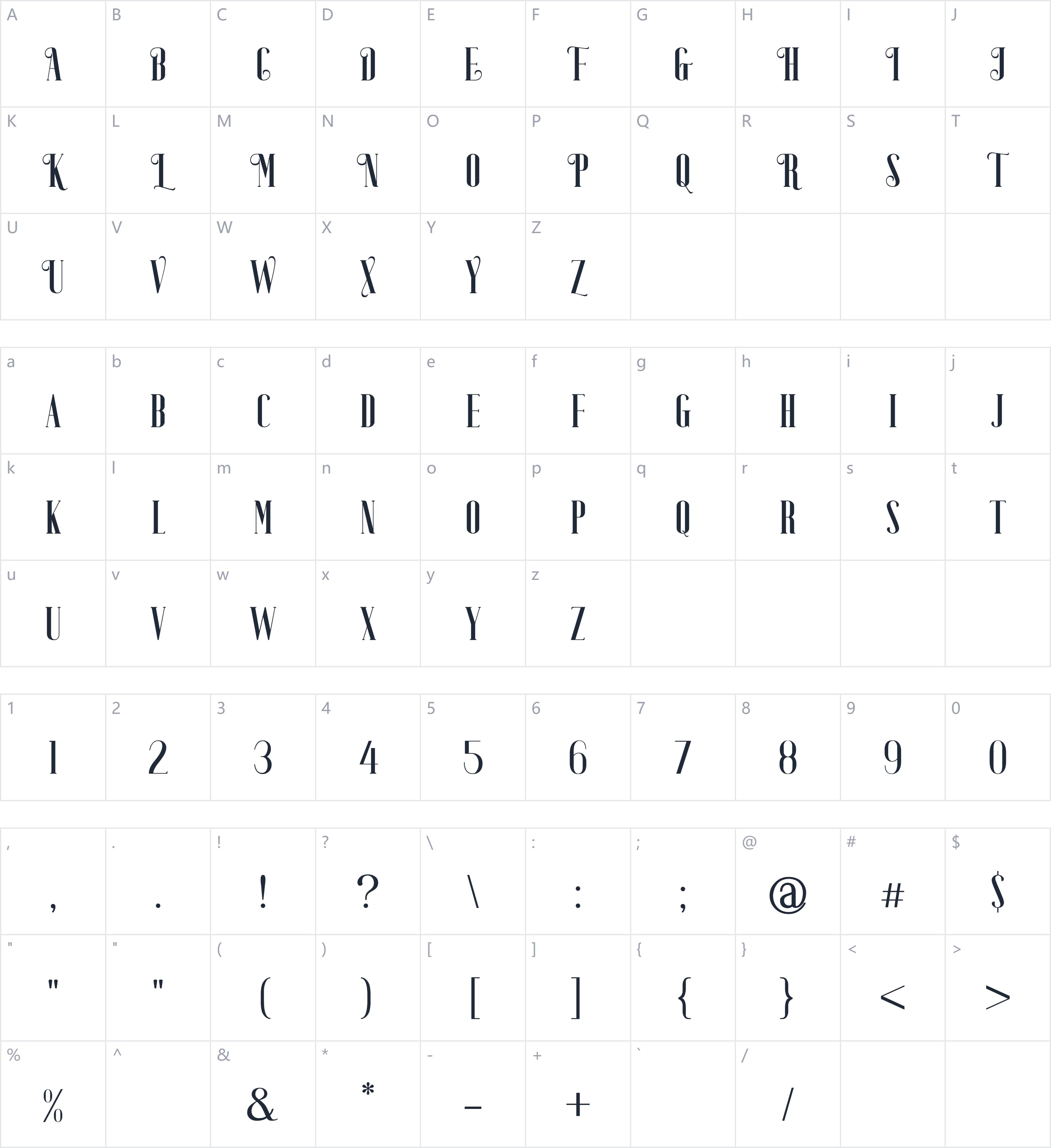 Zanie Brovia字符映射图