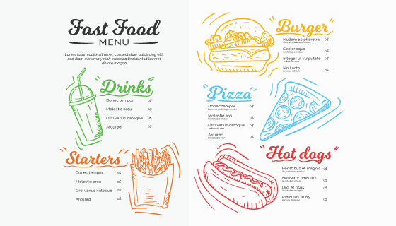 手绘快餐店菜单矢量素材(EPS/AI)