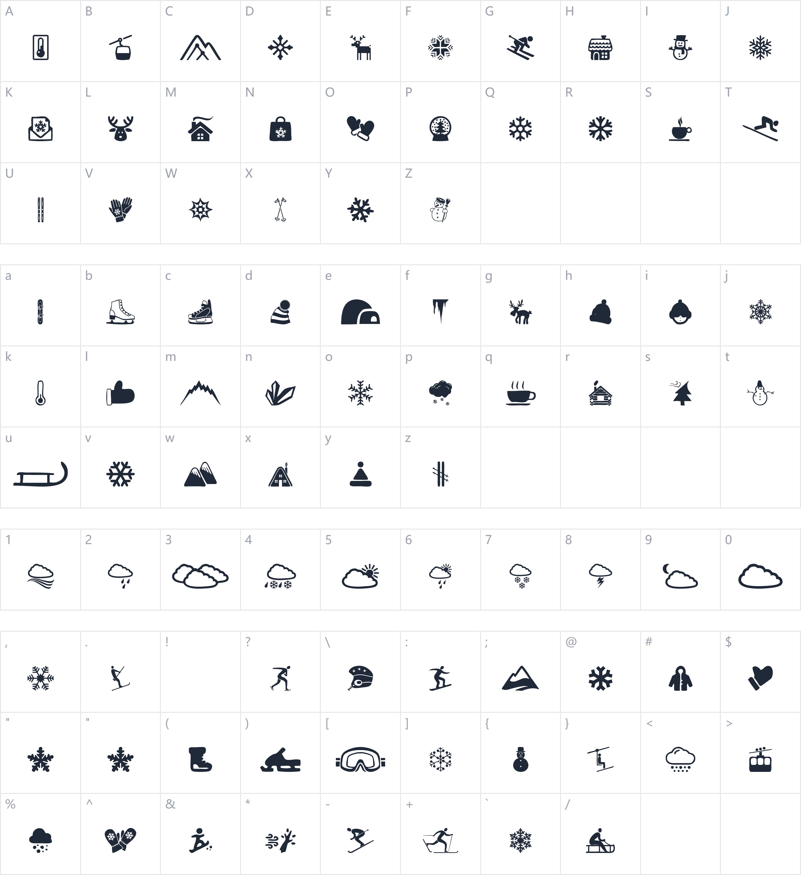 Winter Icons字符映射图