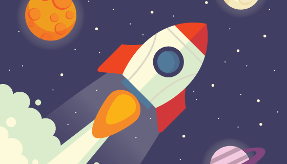 飞翔在行星之间的火箭矢量素材(EPS/AI)